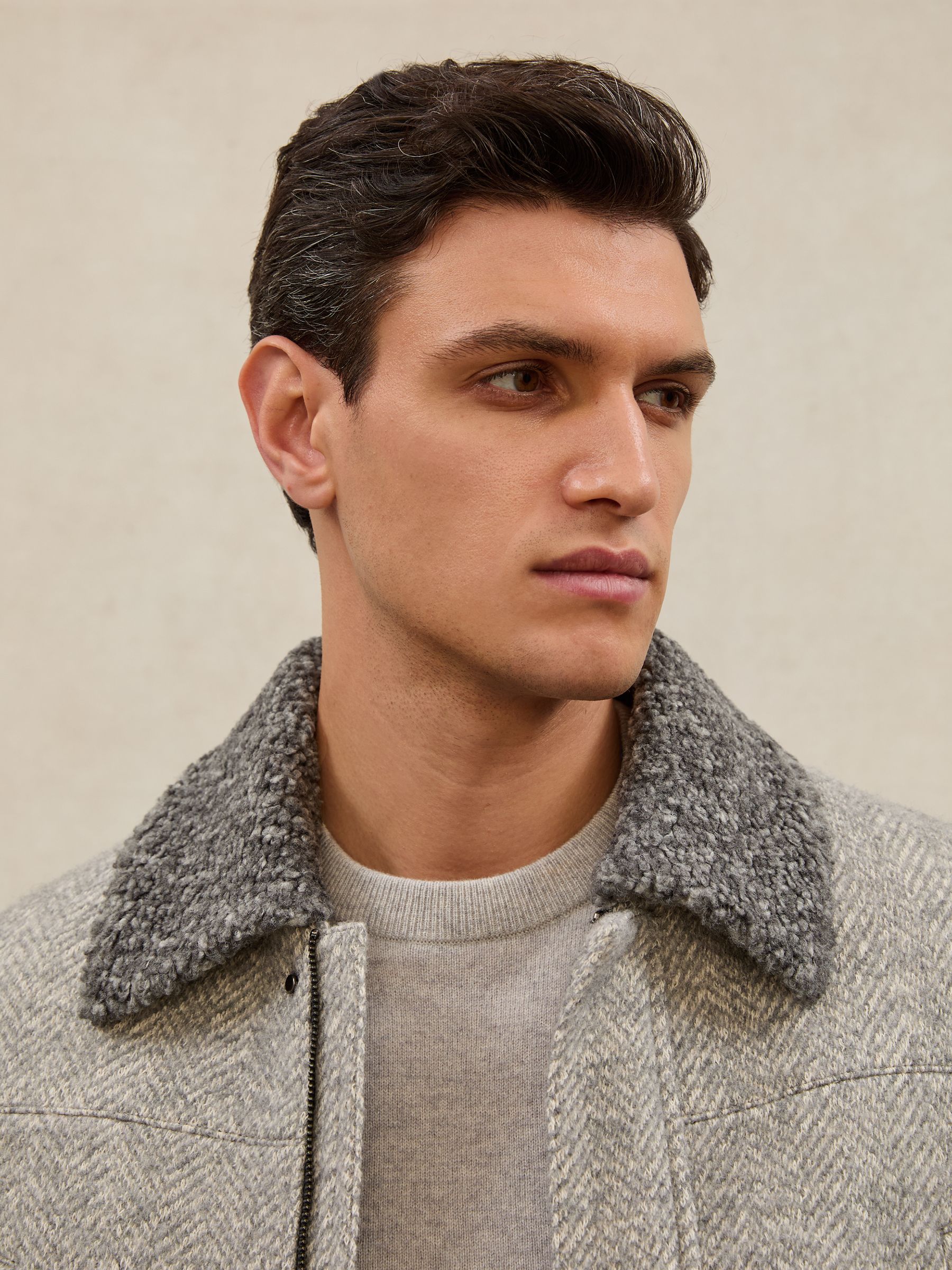 Wool-Cotton Herringbone Jacket in Grey - Image 3 of 10