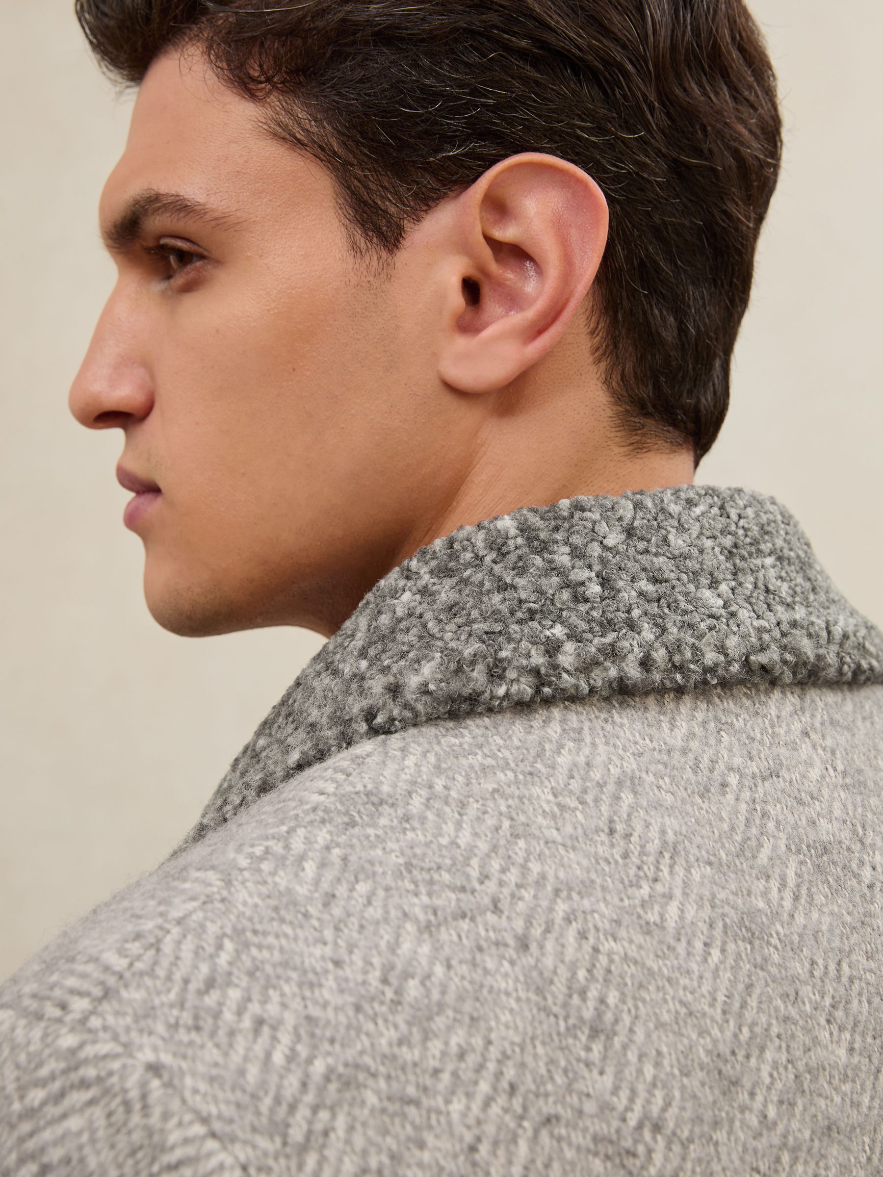 Wool-Cotton Herringbone Jacket in Grey - Image 4 of 10