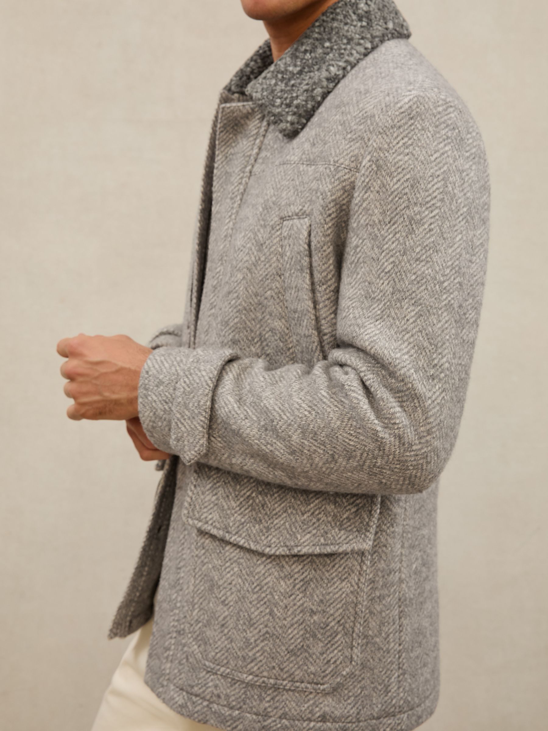 Wool-Cotton Herringbone Jacket in Grey - Image 5 of 10