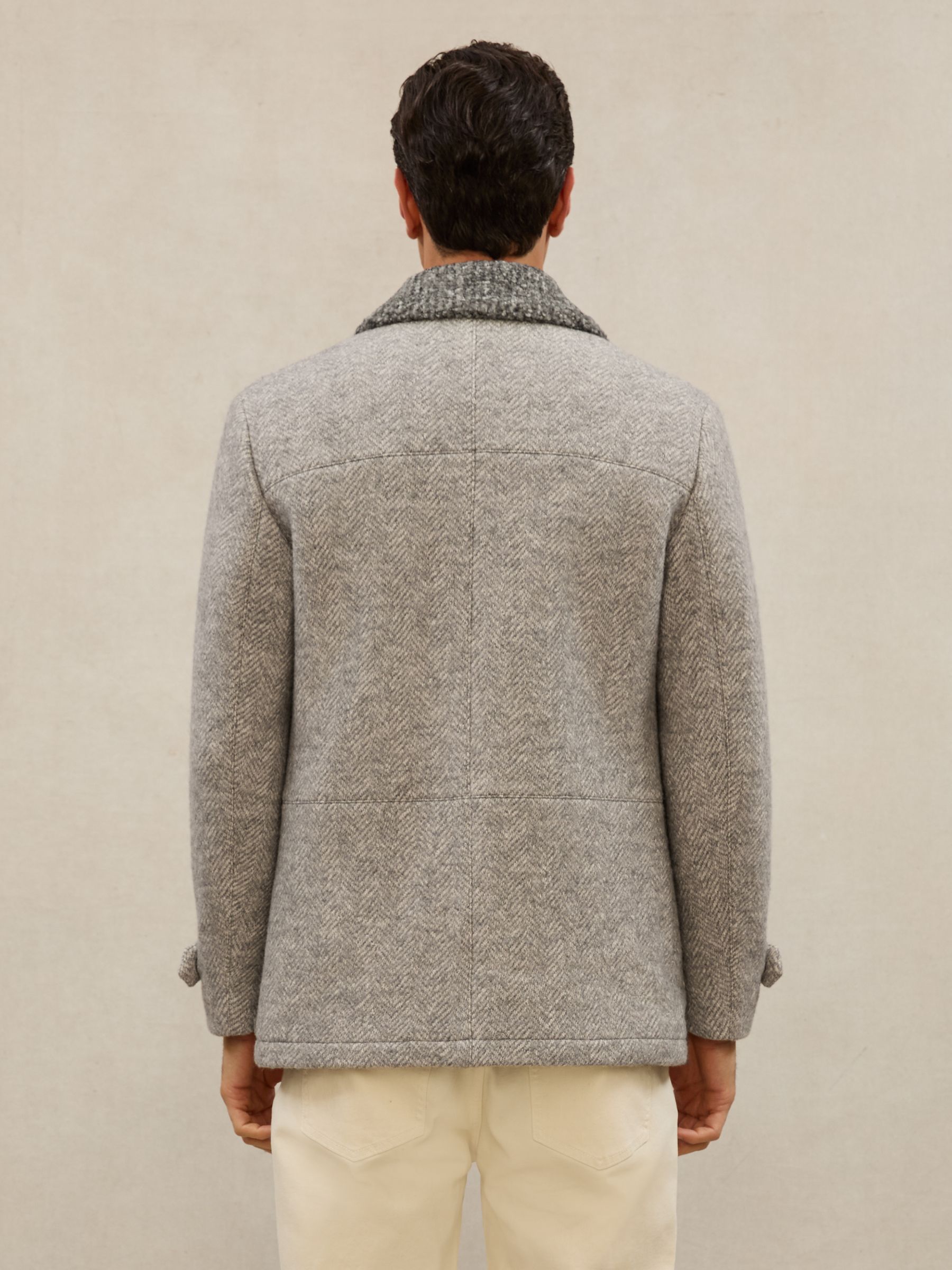 Wool-Cotton Herringbone Jacket in Grey - Image 6 of 10