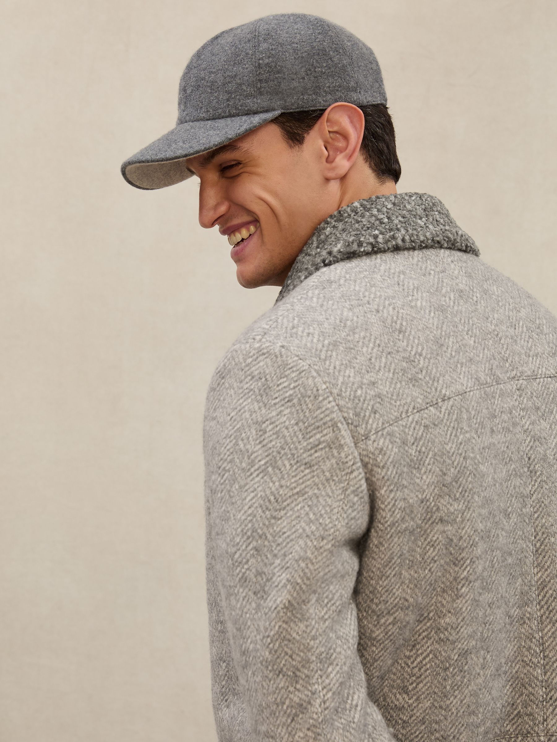 Wool-Cotton Herringbone Jacket in Grey - image 4