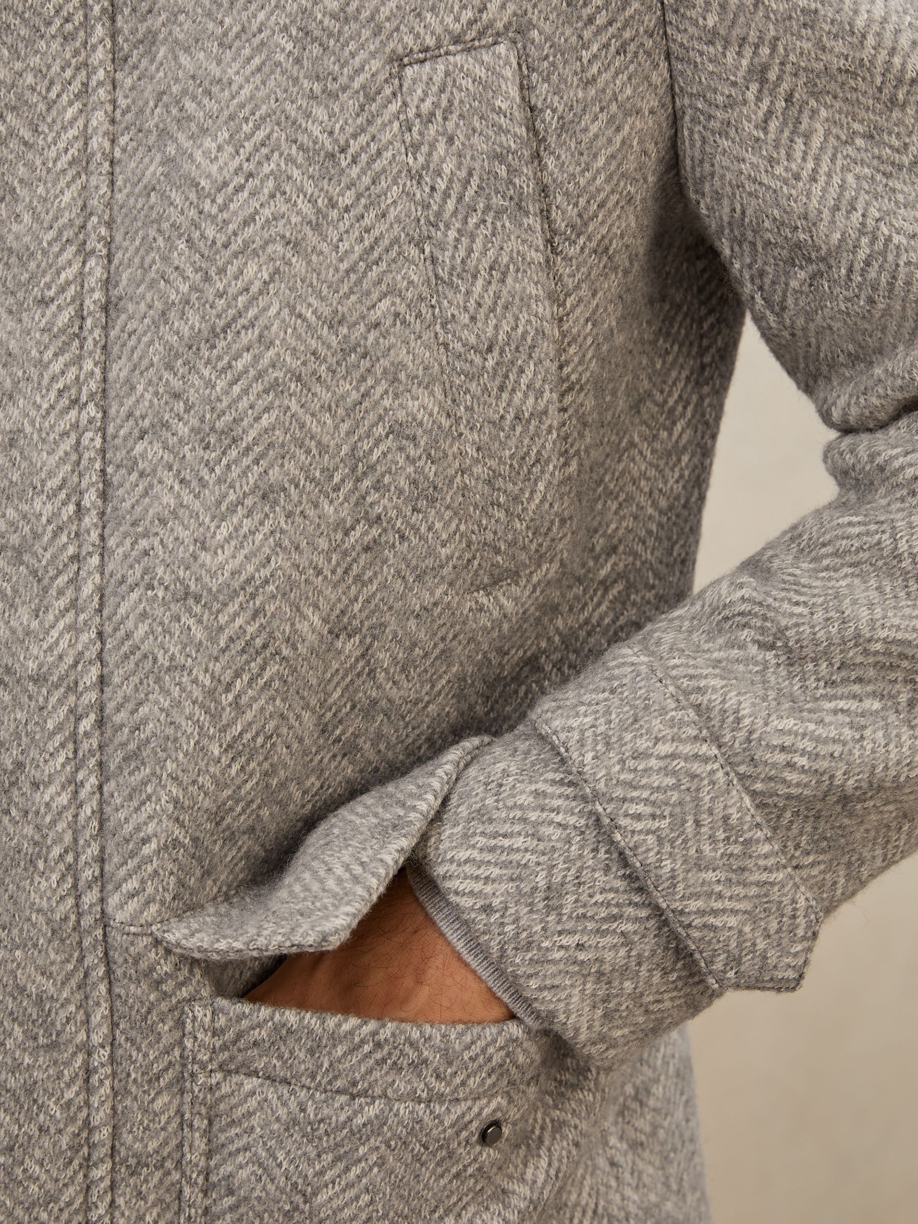 Wool-Cotton Herringbone Jacket in Grey - Image 9 of 10