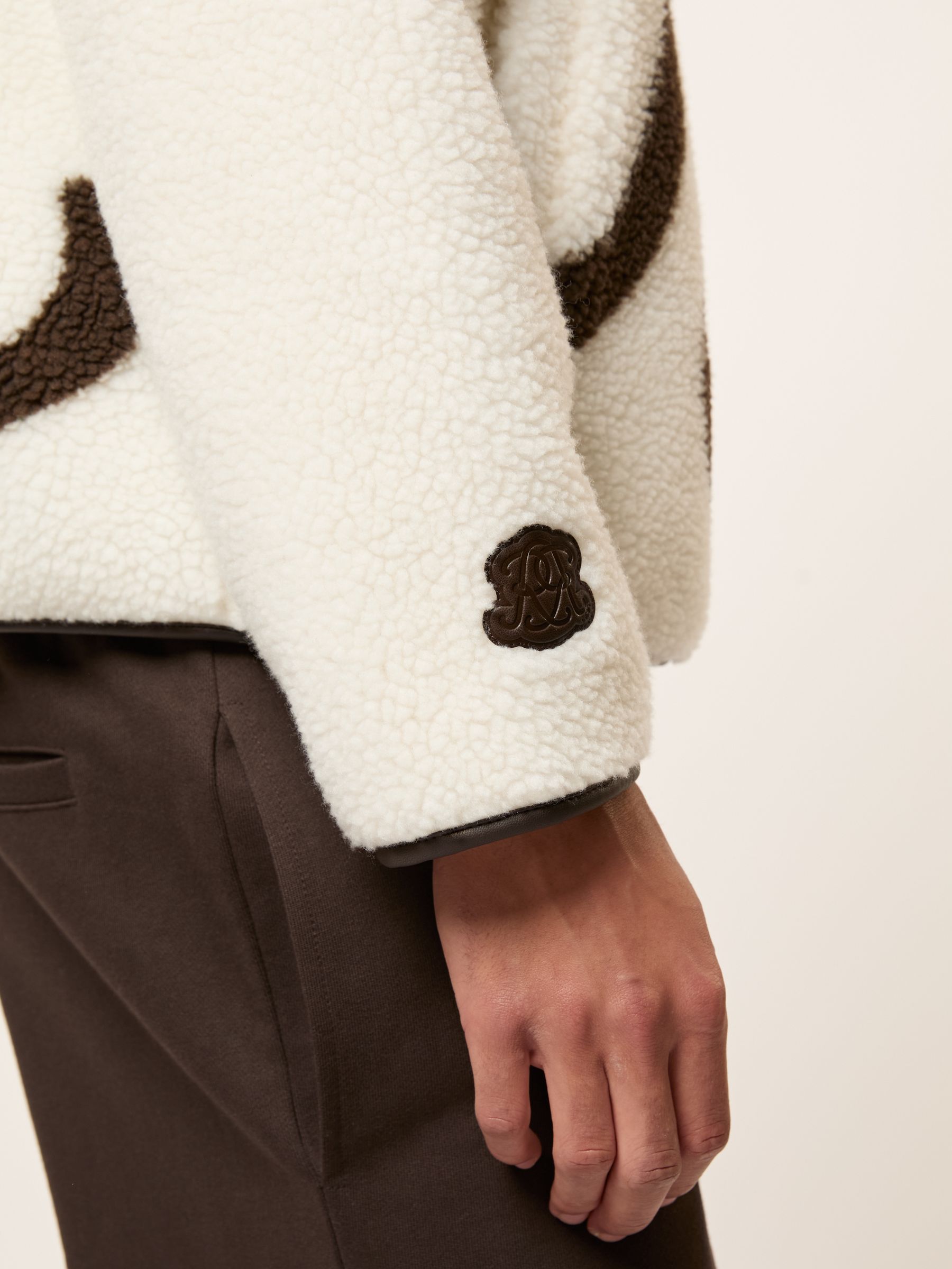 Monogram Motif Relaxed Fleece Jacket in White/Brown - image 3
