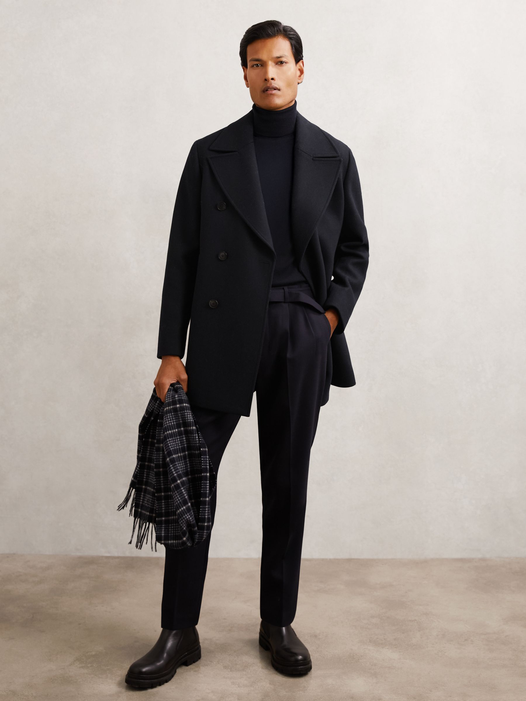 Wool-Blend Double-Breasted Pea Coat in Navy - Image 1 of 7