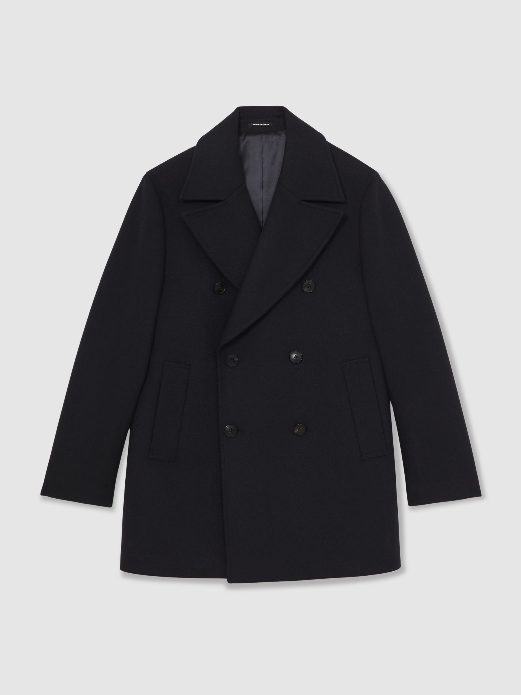 Wool-Blend Double-Breasted Pea Coat in Navy - Image 2 of 7
