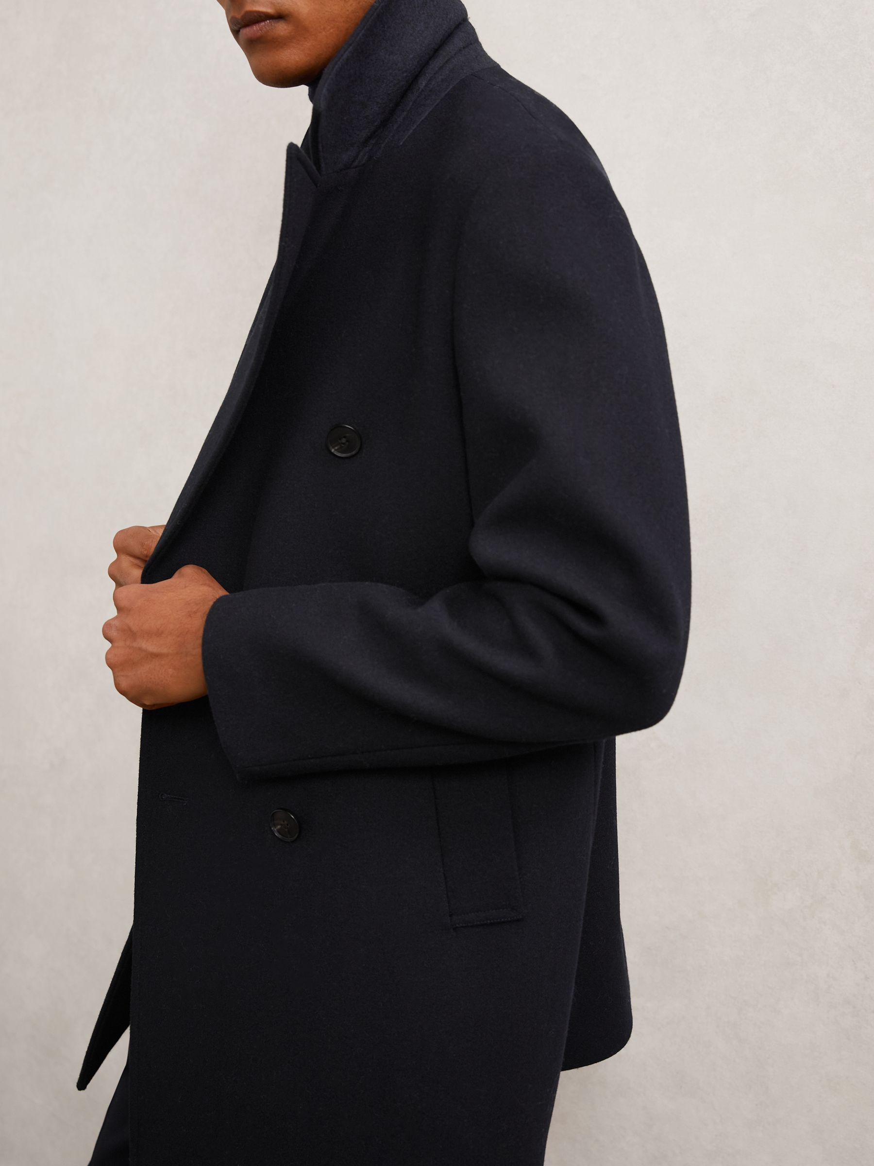Wool-Blend Double-Breasted Pea Coat in Navy - Image 3 of 7