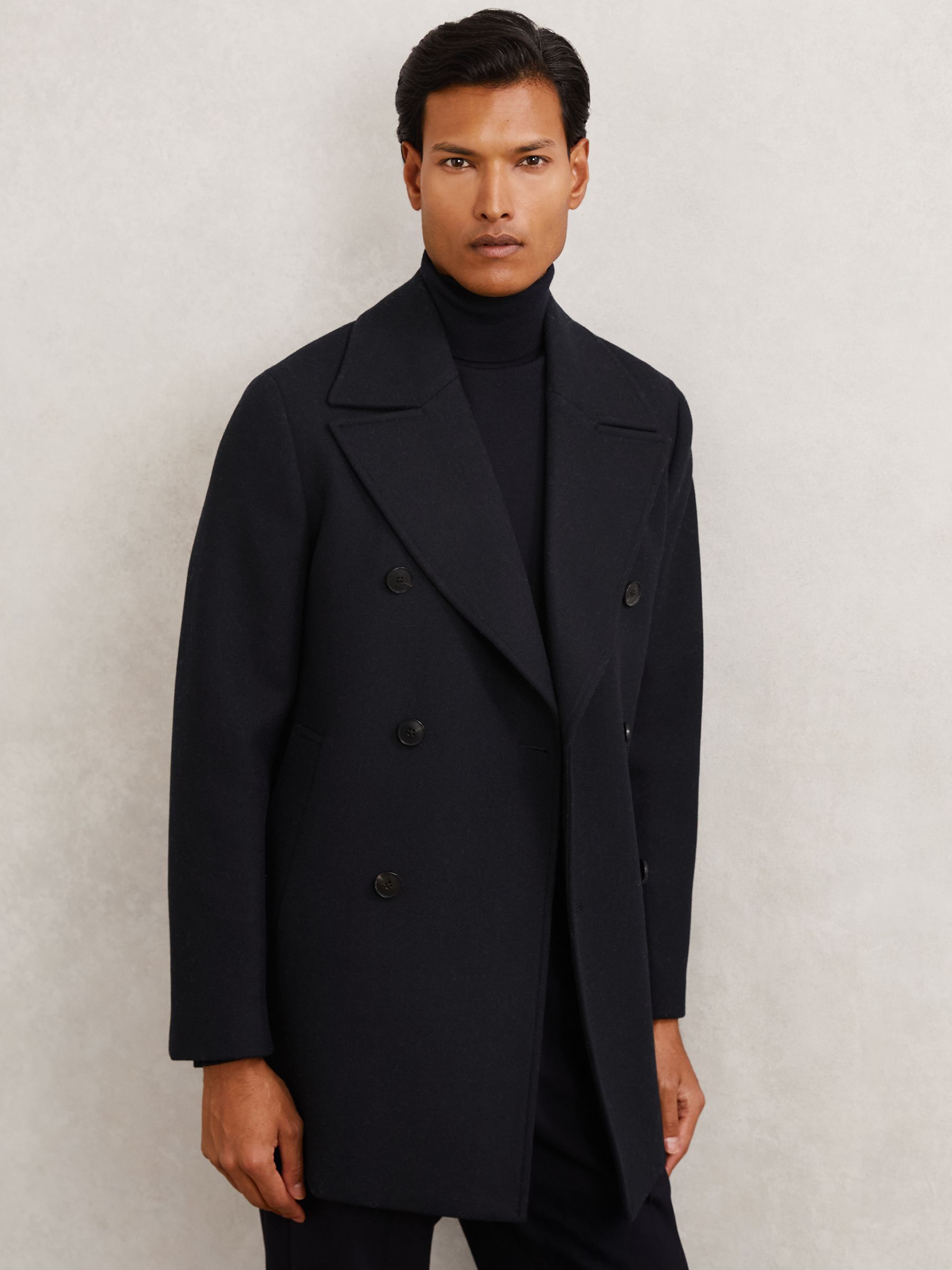 Wool-Blend Double-Breasted Pea Coat in Navy - Image 4 of 7