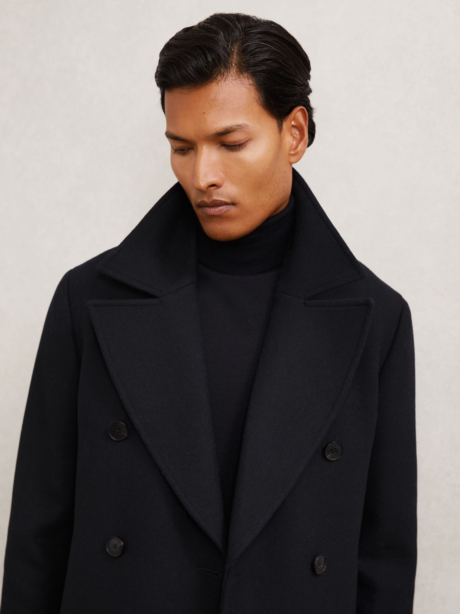 Wool-Blend Double-Breasted Pea Coat in Navy - Image 5 of 7
