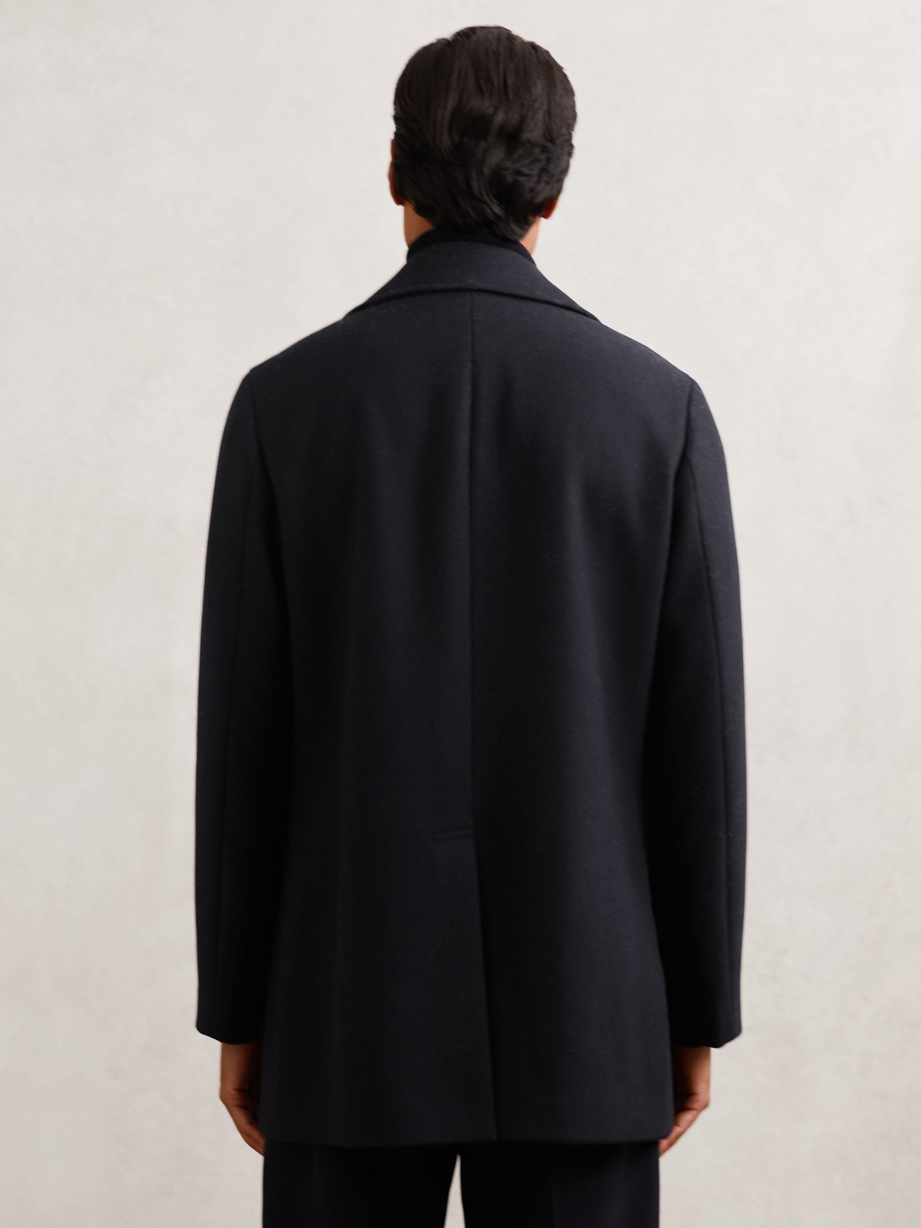 Wool-Blend Double-Breasted Pea Coat in Navy - image 4