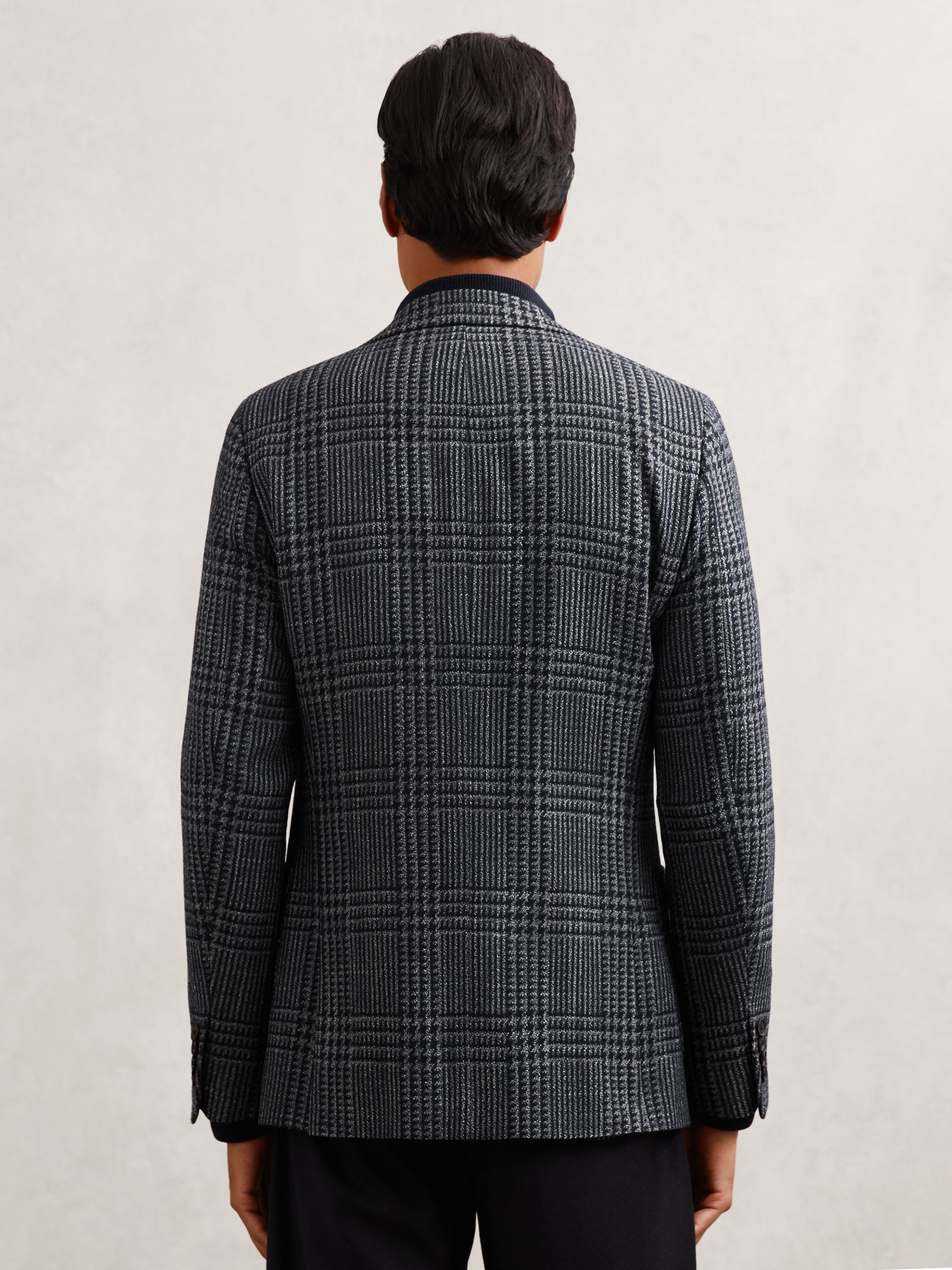 Wool-Blend Check Single-Breasted Blazer Tailored-Fit in Navy - image 5