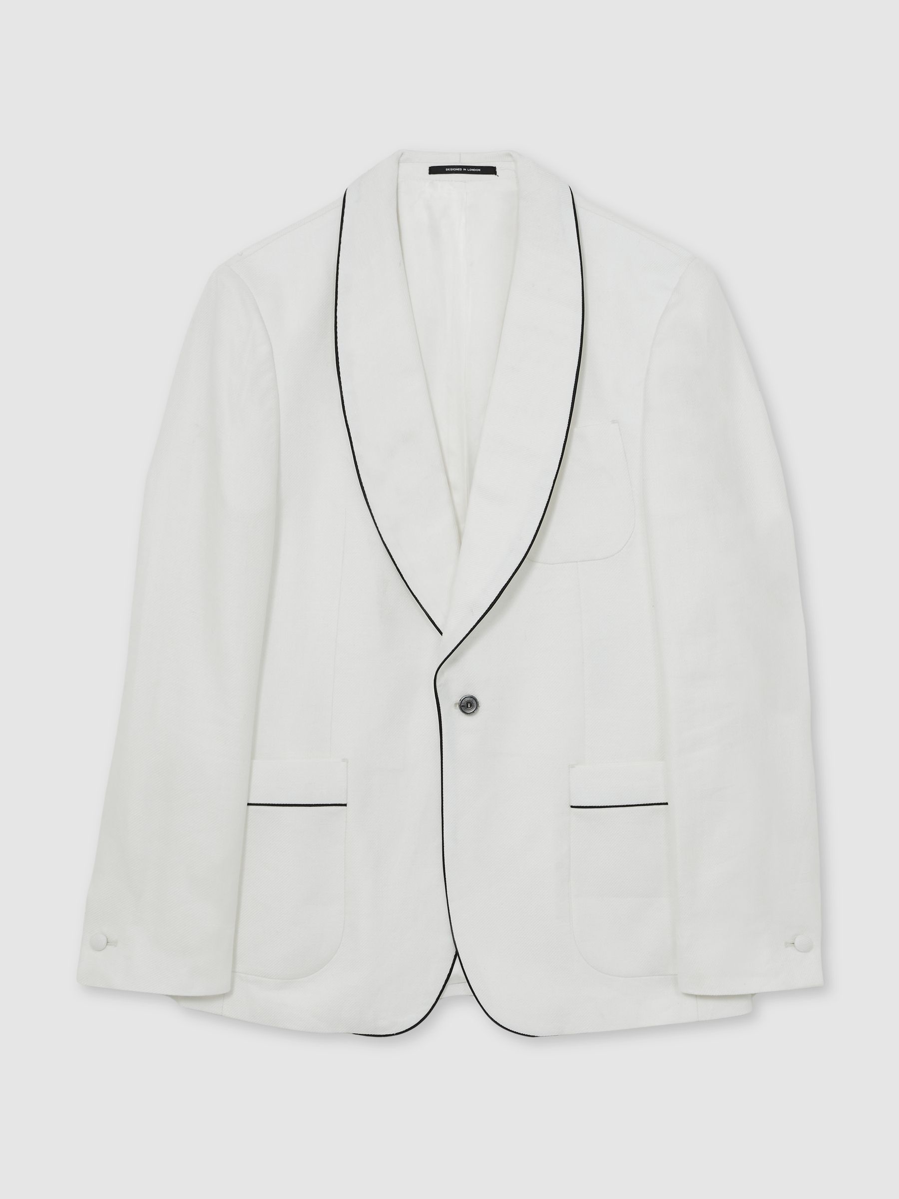 Single-Breasted Blazer with Linen in Ivory White - Image 2 of 7