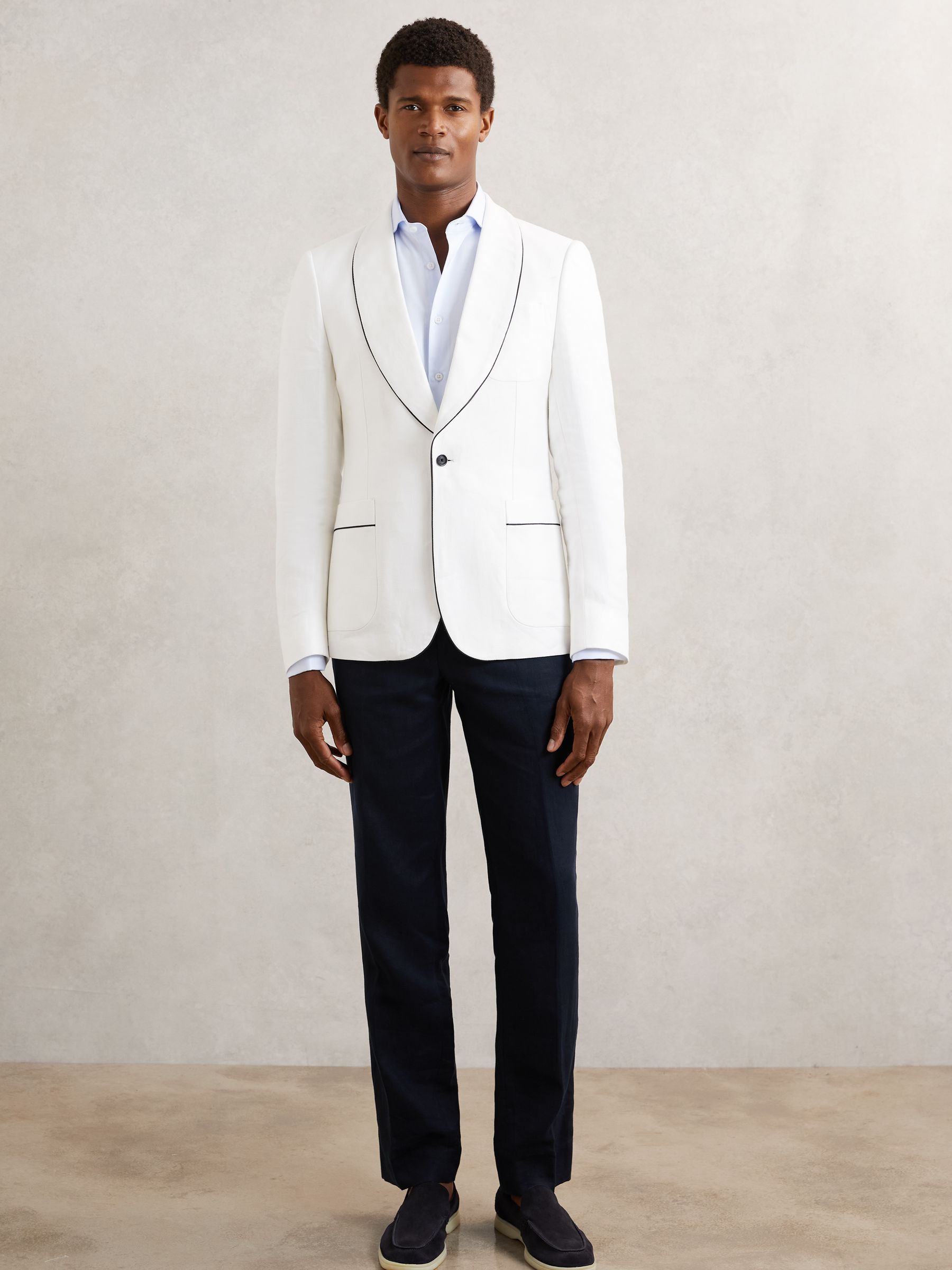 Single-Breasted Blazer with Linen in Ivory White - Image 3 of 7