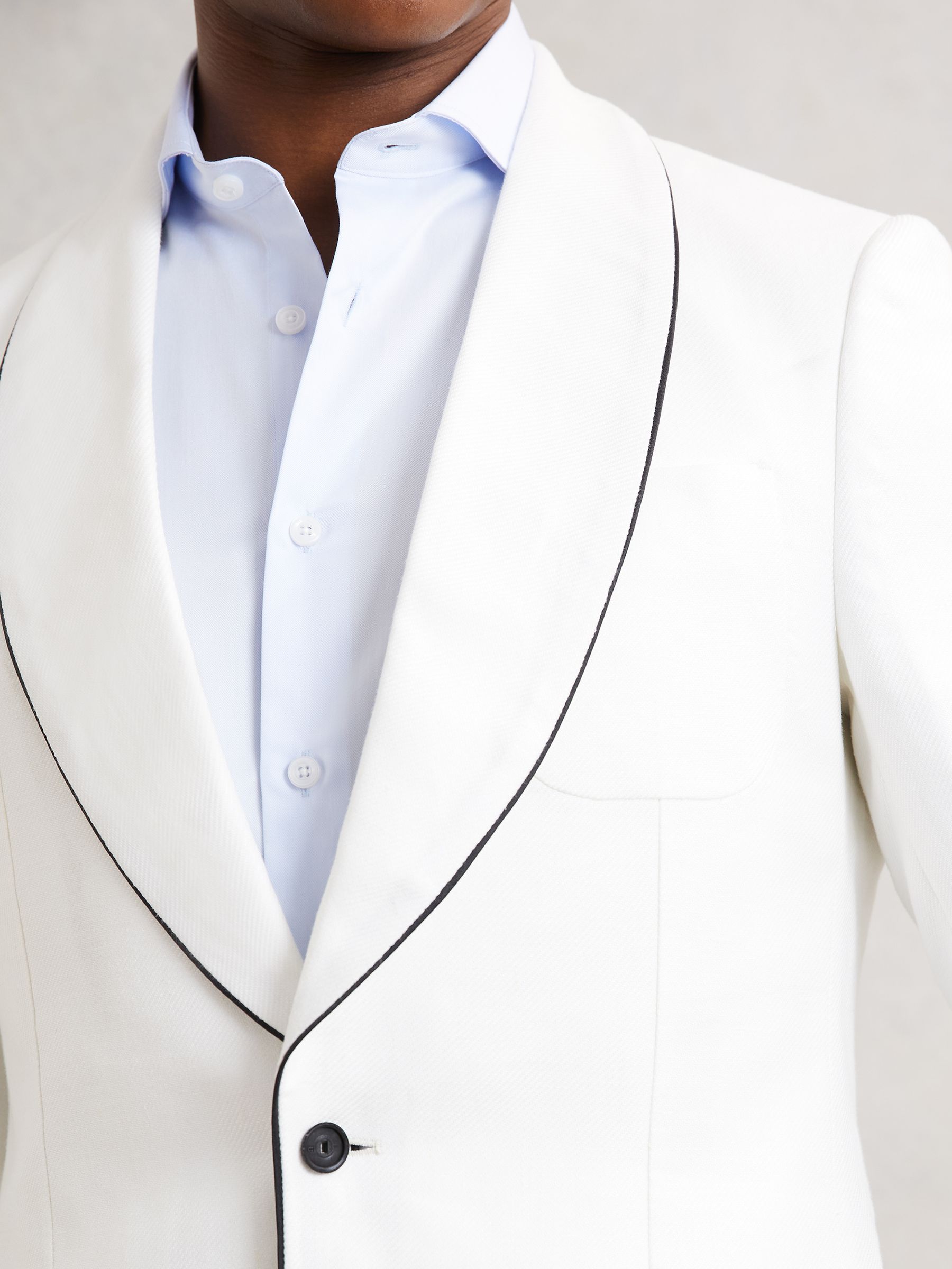 Single-Breasted Blazer with Linen in Ivory White - Image 5 of 7
