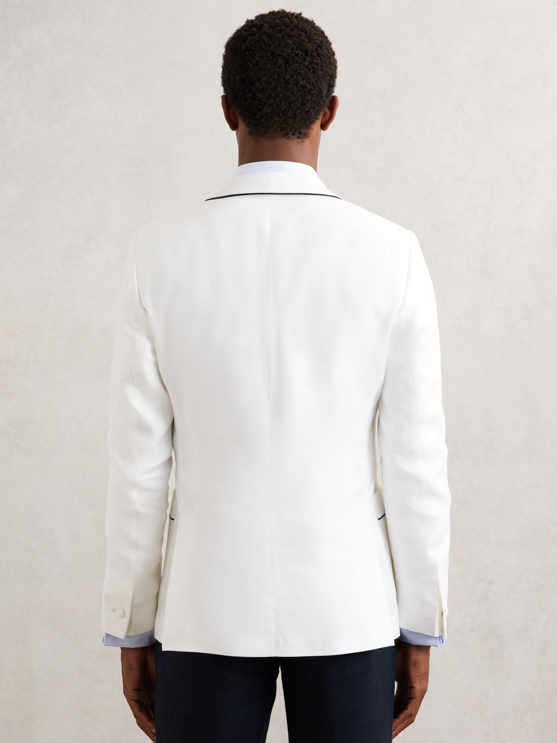 Single-Breasted Blazer with Linen in Ivory White - Image 6 of 7