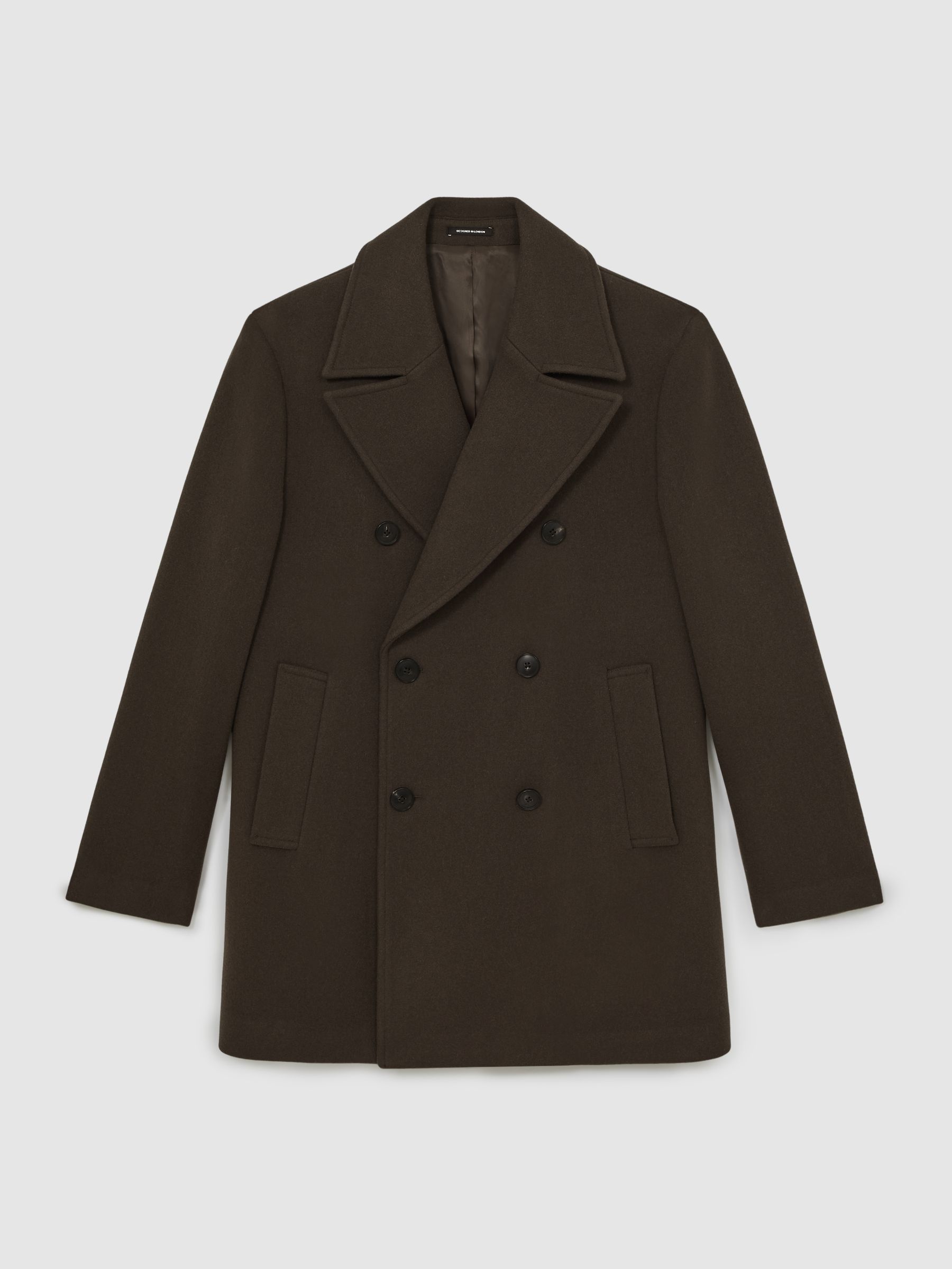 Wool-Blend Double-Breasted Pea Coat in Dark Green - image 1