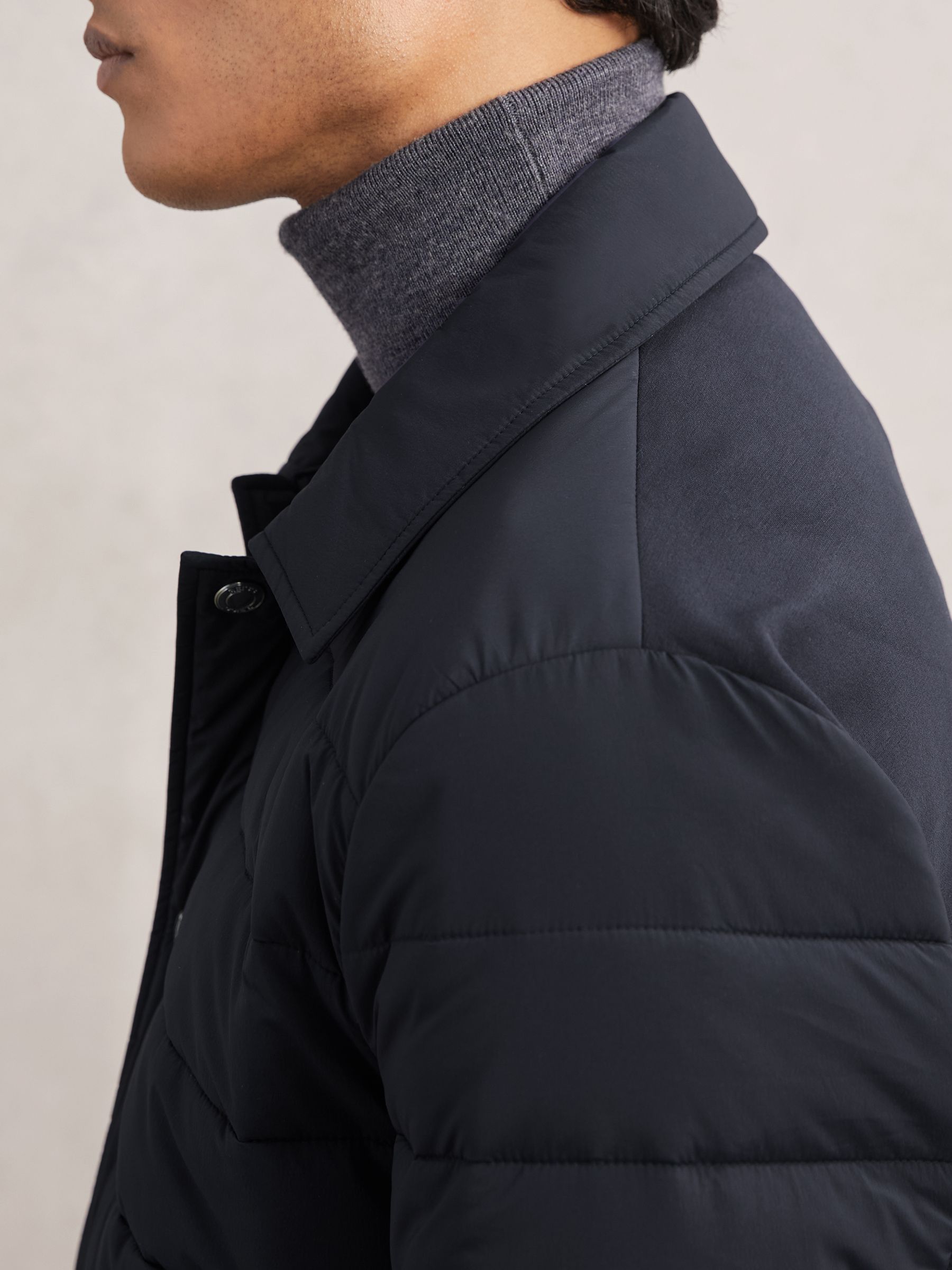Quilted Hybrid Press-Stud Jacket in Navy - image 5
