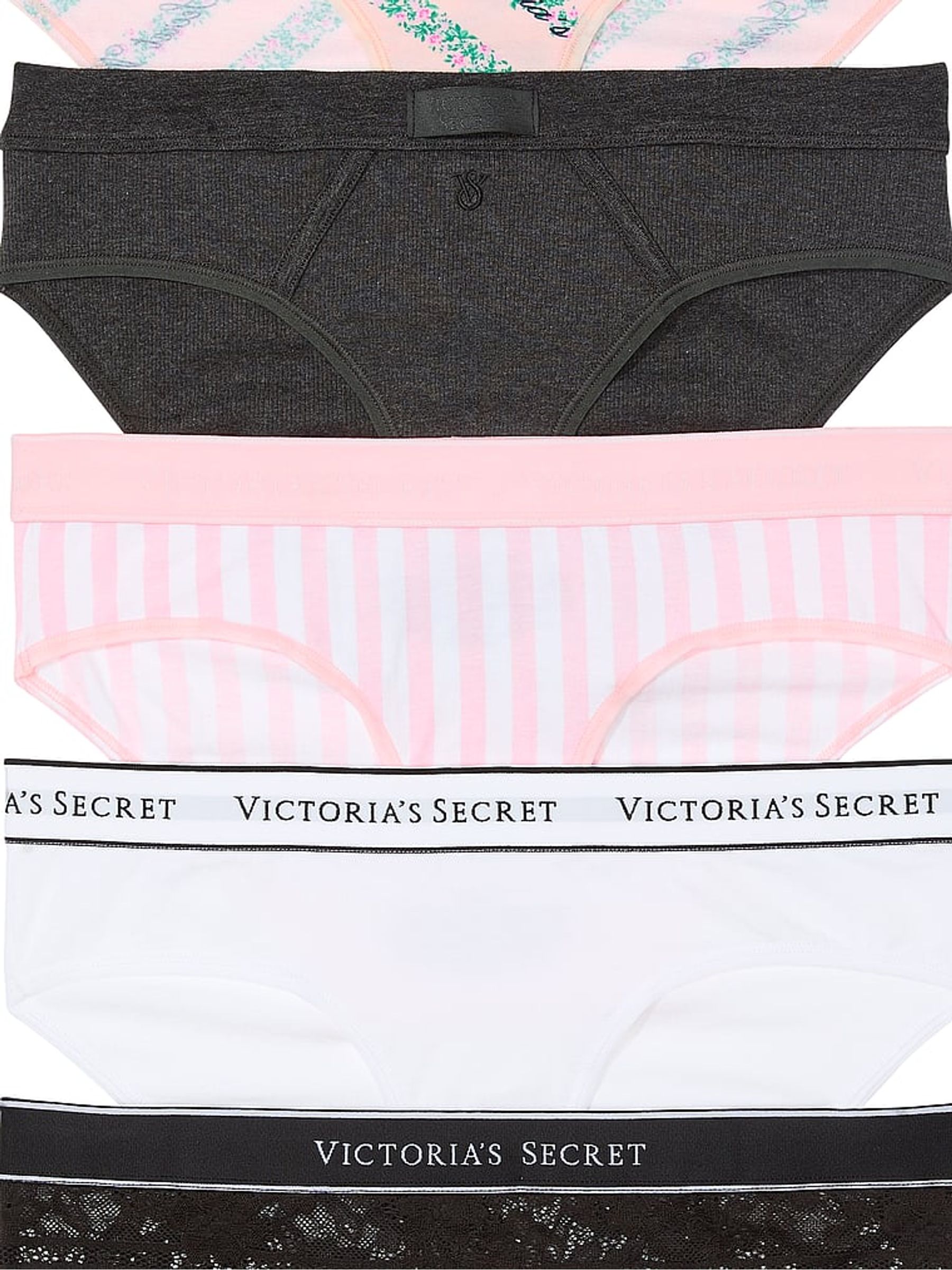 Pink/Grey/White/Black Hipster 5 Pack Logo Knickers - Image 2 of 4