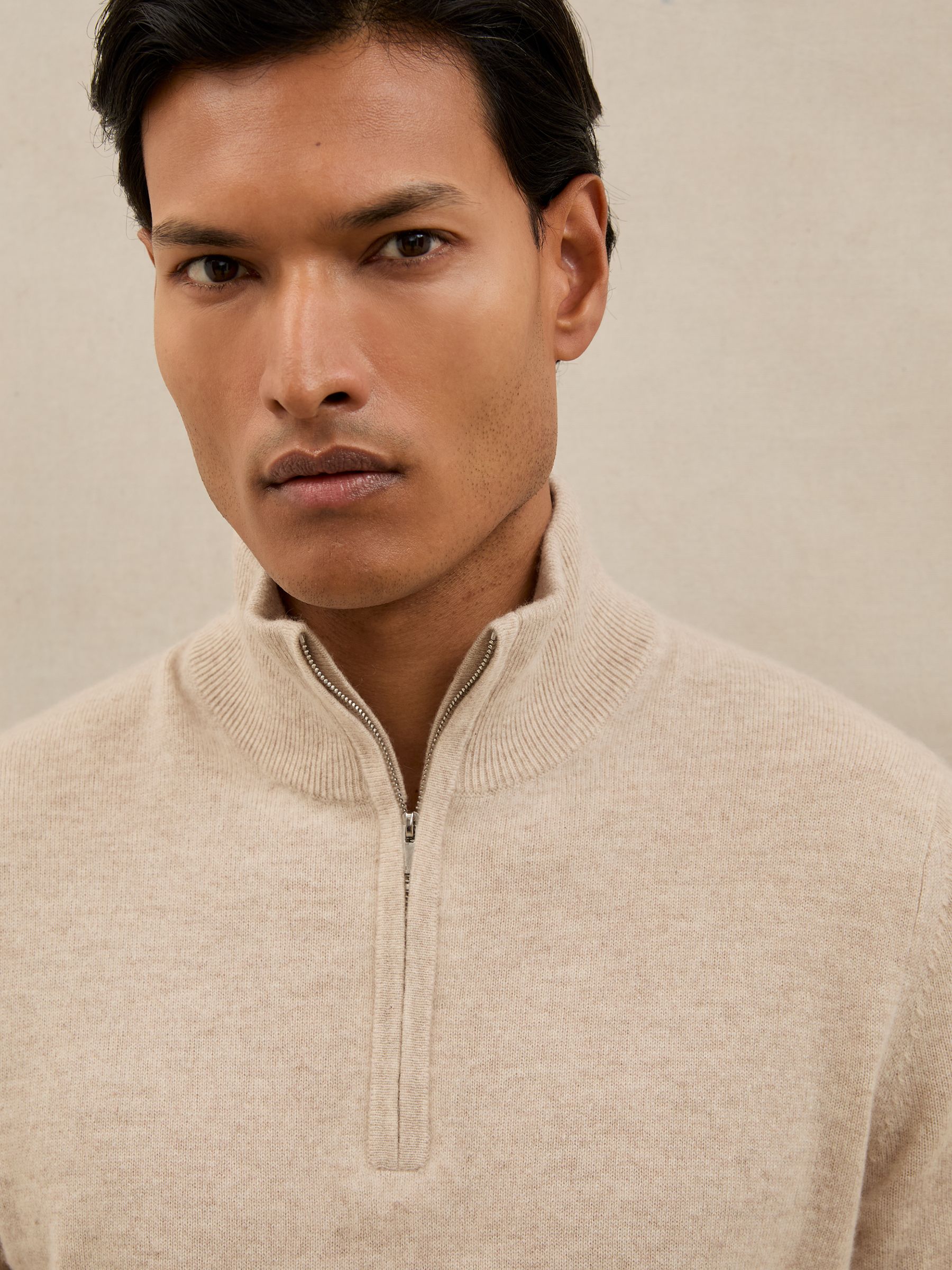 Atelier 100% Cashmere Half-Zip Jumper in Oatmeal Melange - image 5