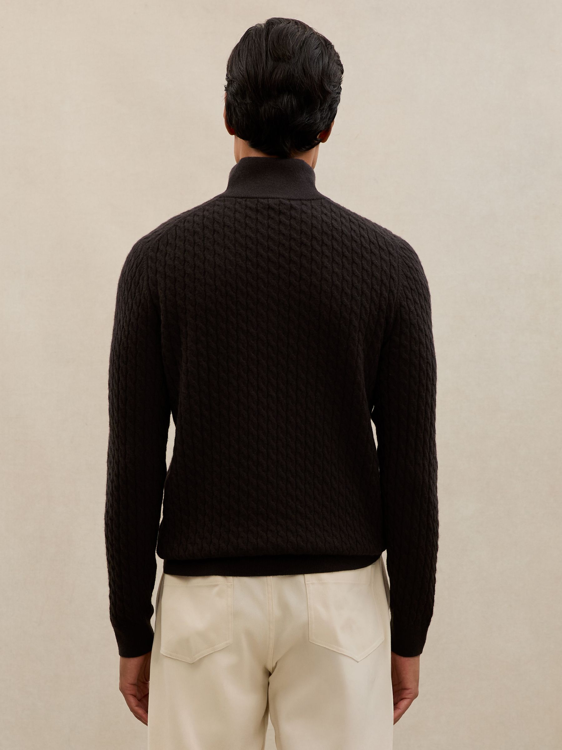 Atelier 100% Cashmere Cable Zip Jumper in Chocolate Brown - Image 5 of 7