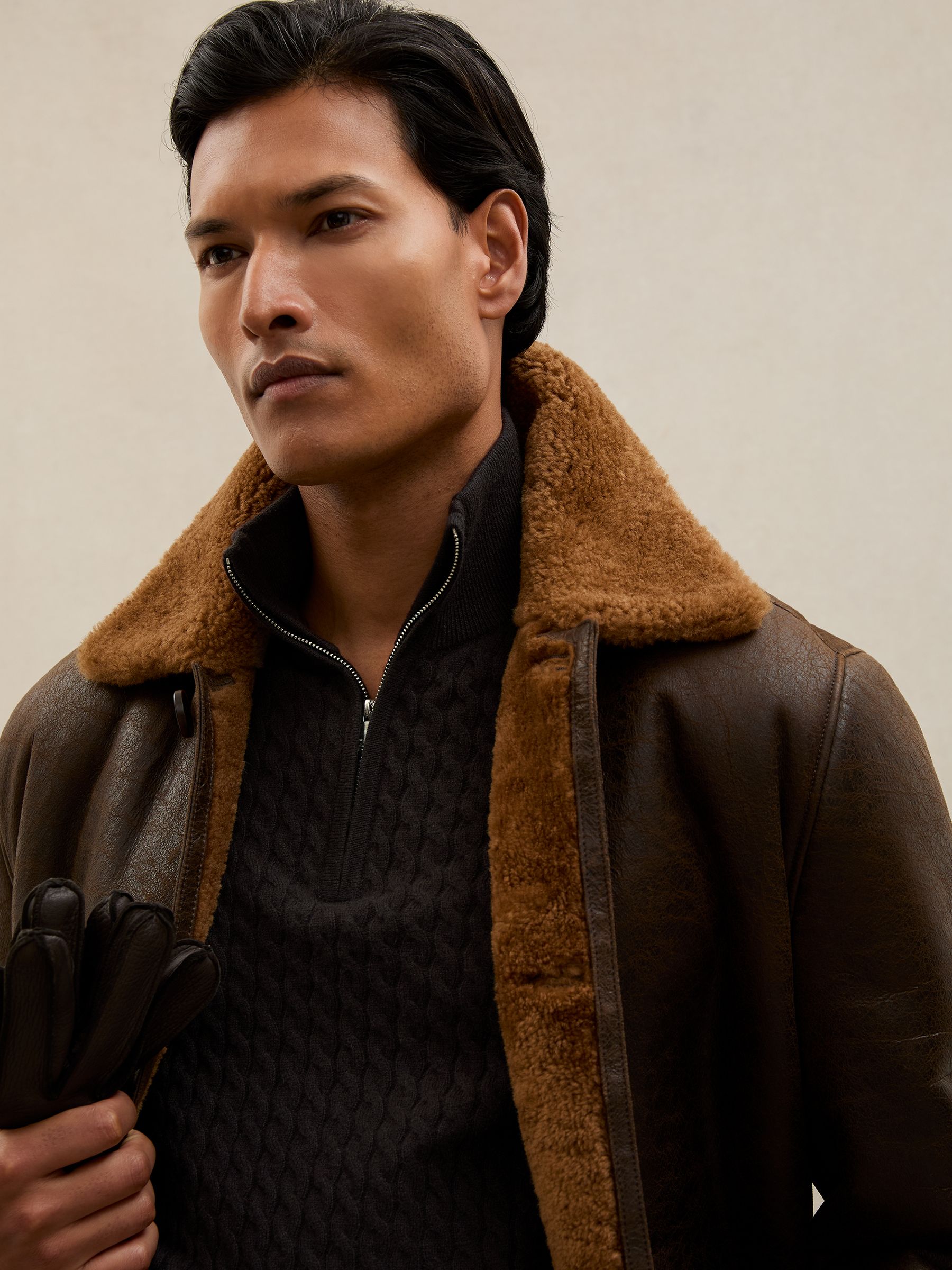 Atelier 100% Cashmere Cable Zip Jumper in Chocolate Brown - Image 6 of 7