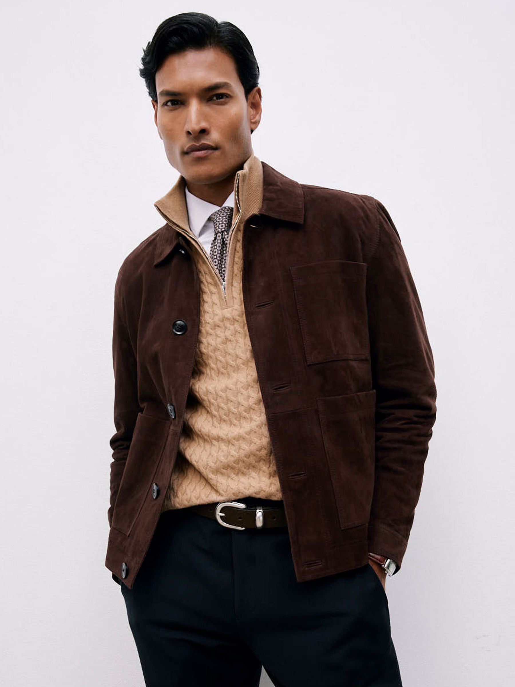 Atelier 100% Cashmere Cable Zip Jumper in Camel Brown - Image 3 of 5
