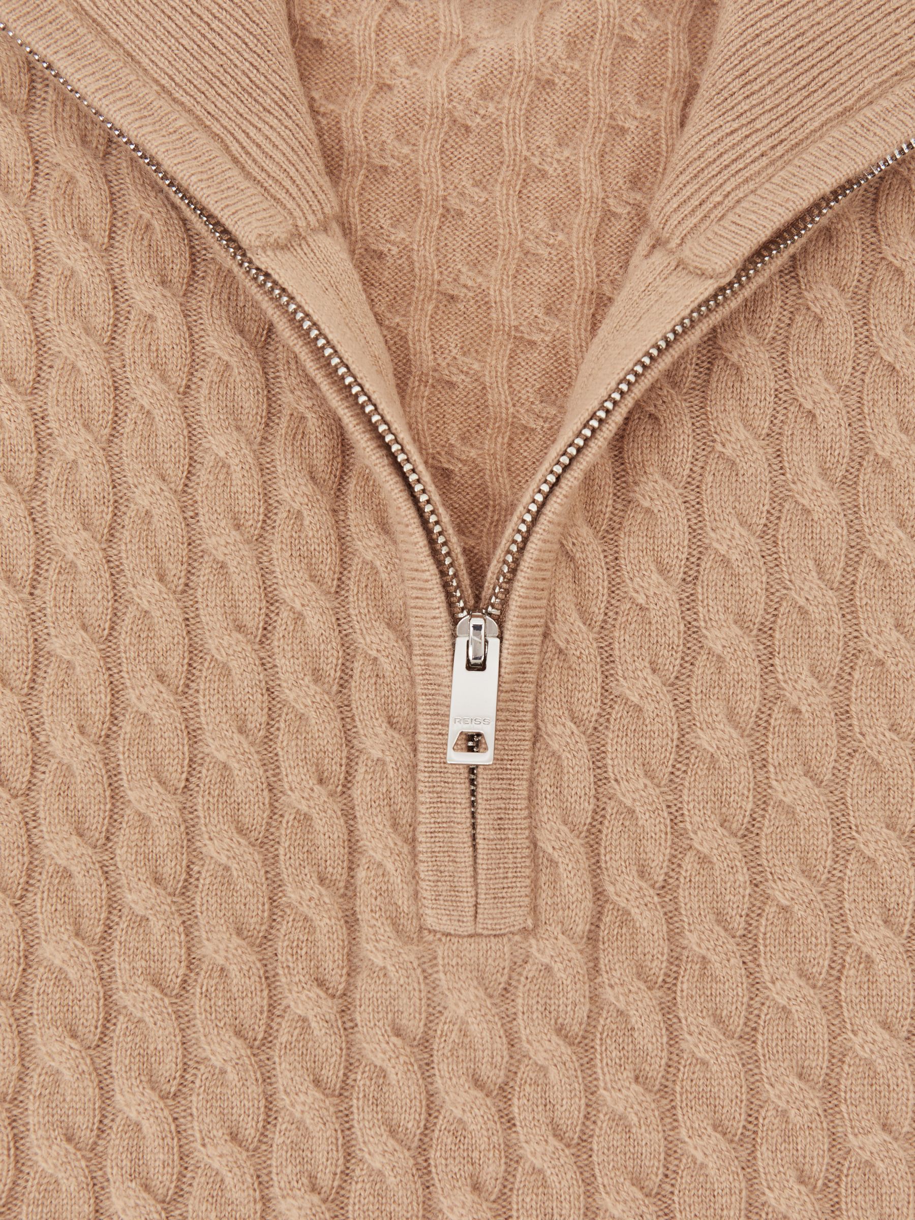 Atelier 100% Cashmere Cable Zip Jumper in Camel Brown - image 3
