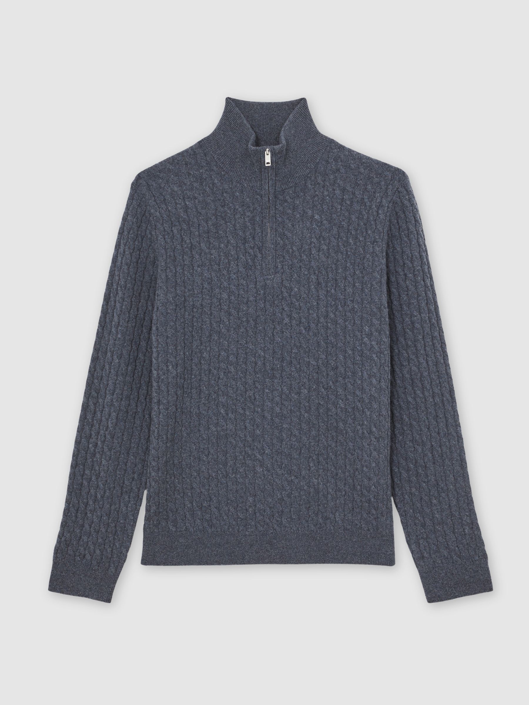 Atelier 100% Cashmere Cable Zip Jumper in Denim Blue - Image 2 of 7