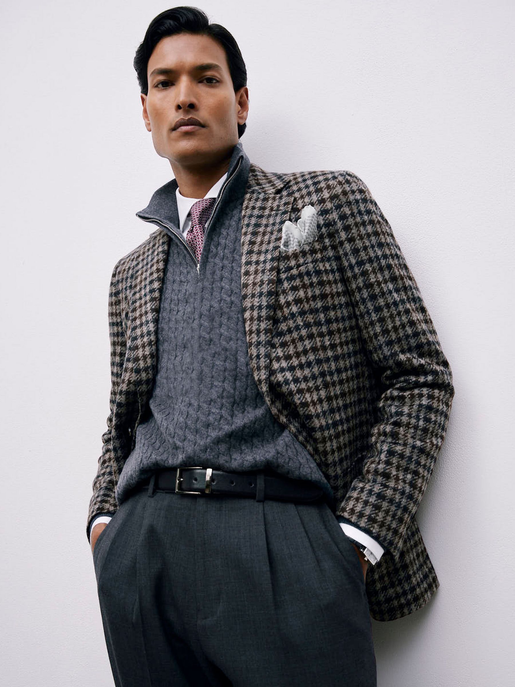 Atelier 100% Cashmere Cable Zip Jumper in Denim Blue - Image 6 of 7