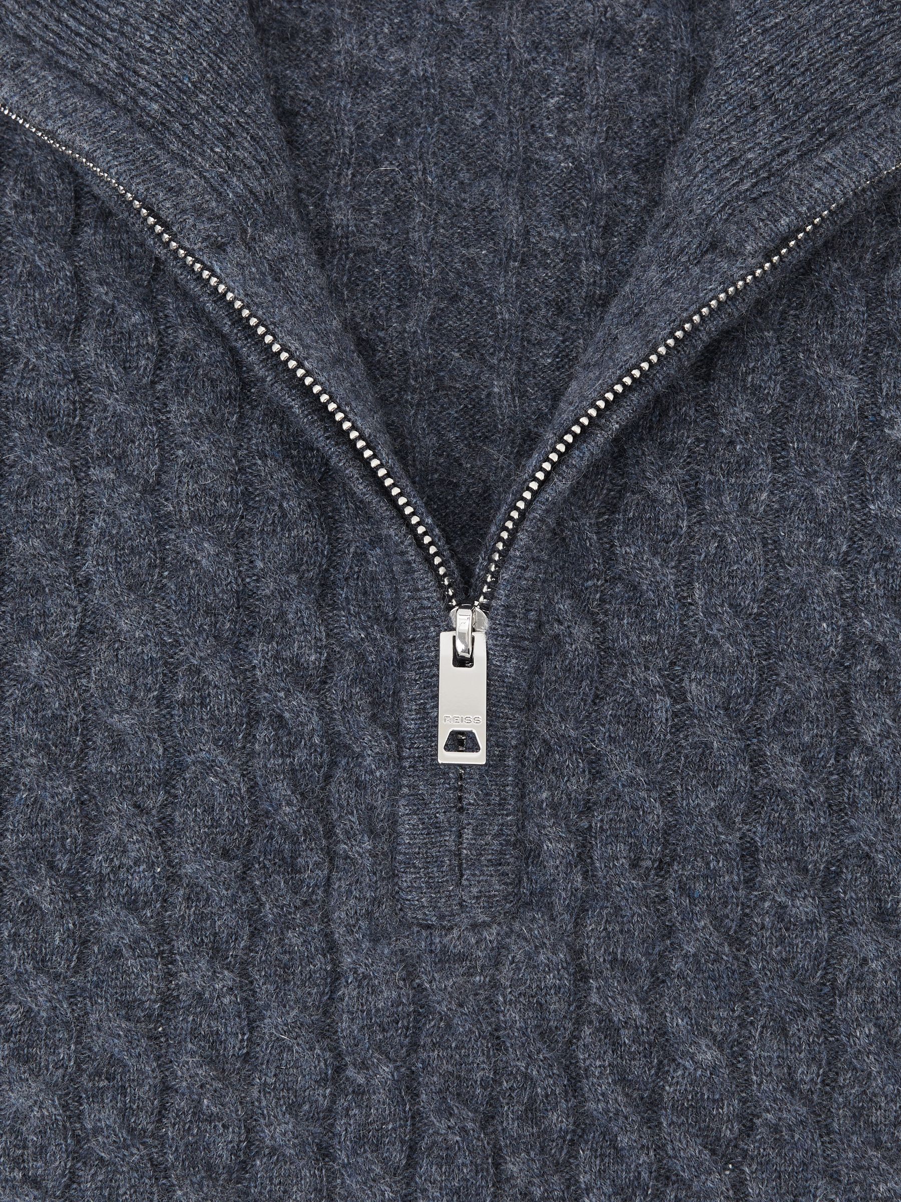 Reiss Atelier 100% Cashmere Cable Zip Jumper in Denim Blue - REISS