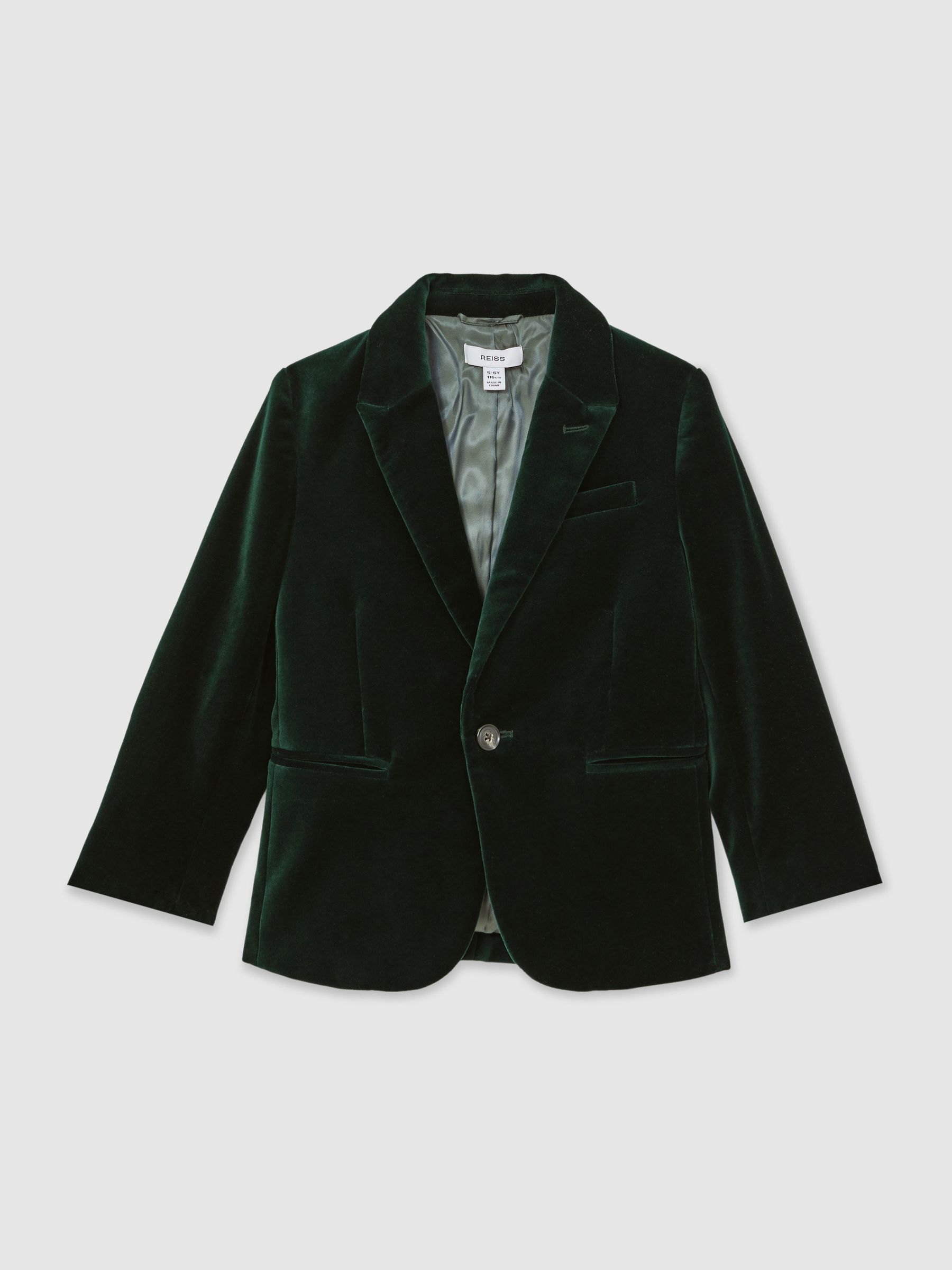 Single-Breasted Velvet Blazer in Green - Image 2 of 4