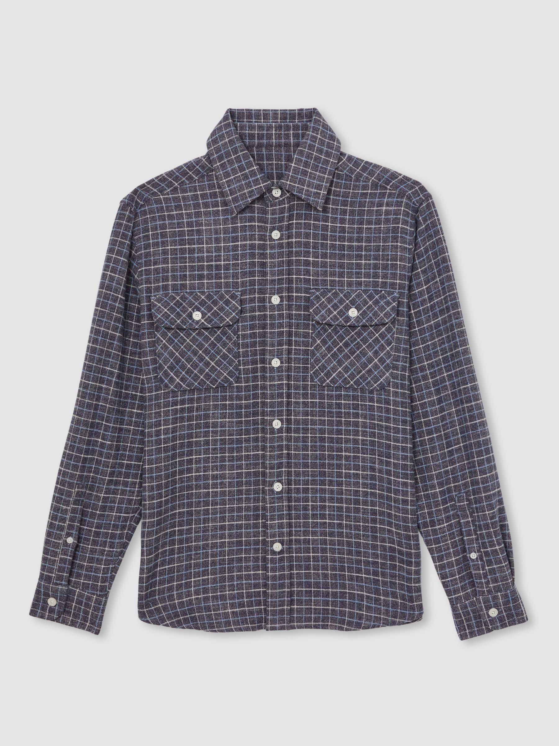 Check Twin-Pocket Jersey Overshirt in Indigo Blue - Image 2 of 8