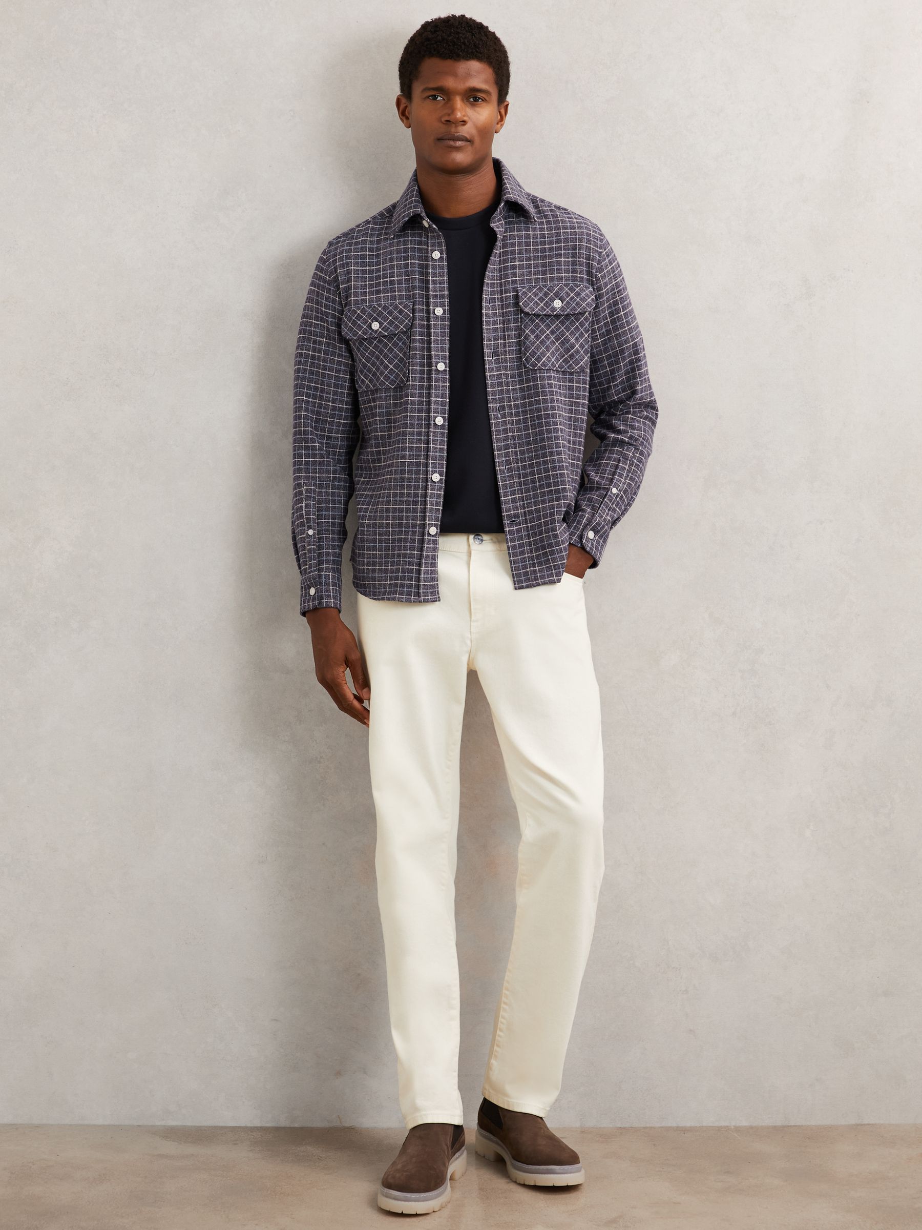 Check Twin-Pocket Jersey Overshirt in Indigo Blue - Image 3 of 8