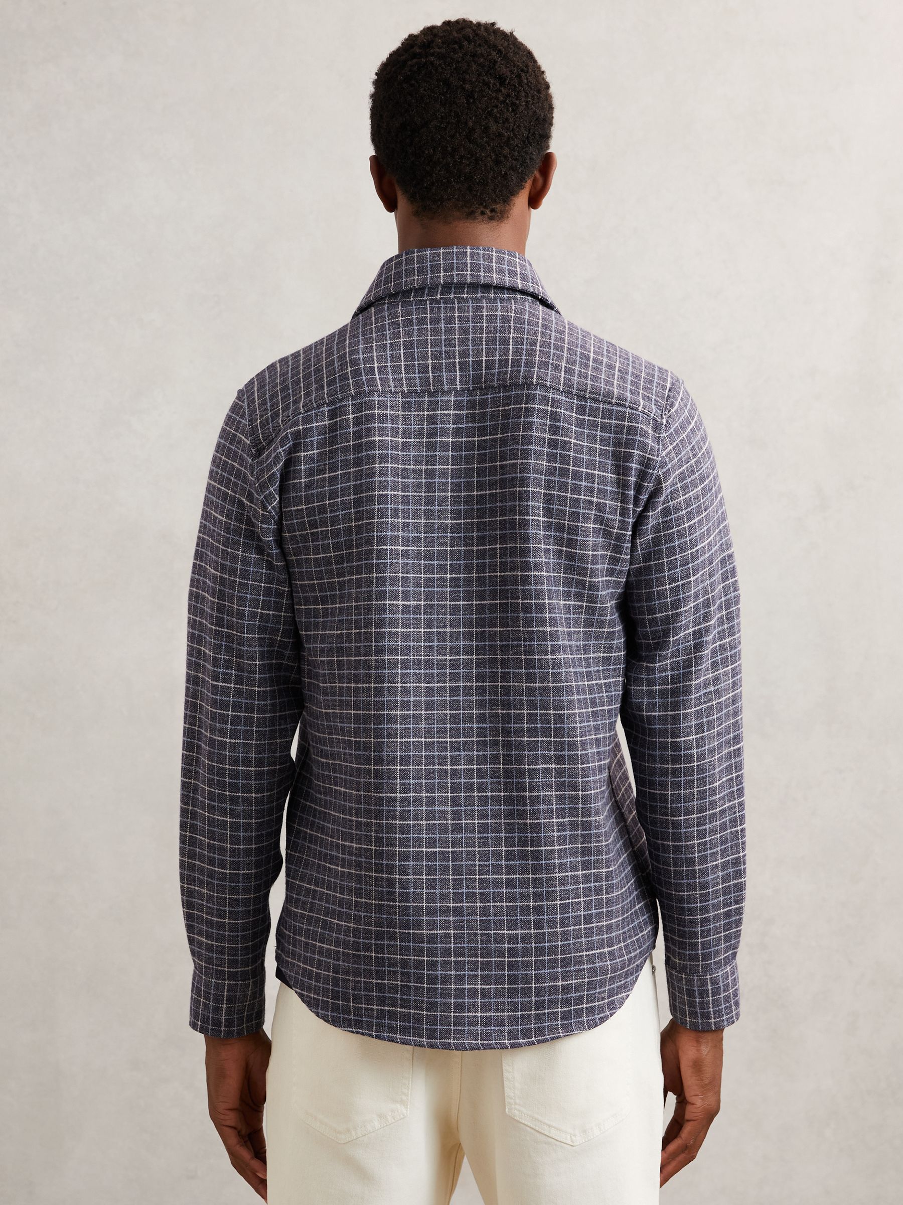Check Twin-Pocket Jersey Overshirt in Indigo Blue - Image 6 of 8