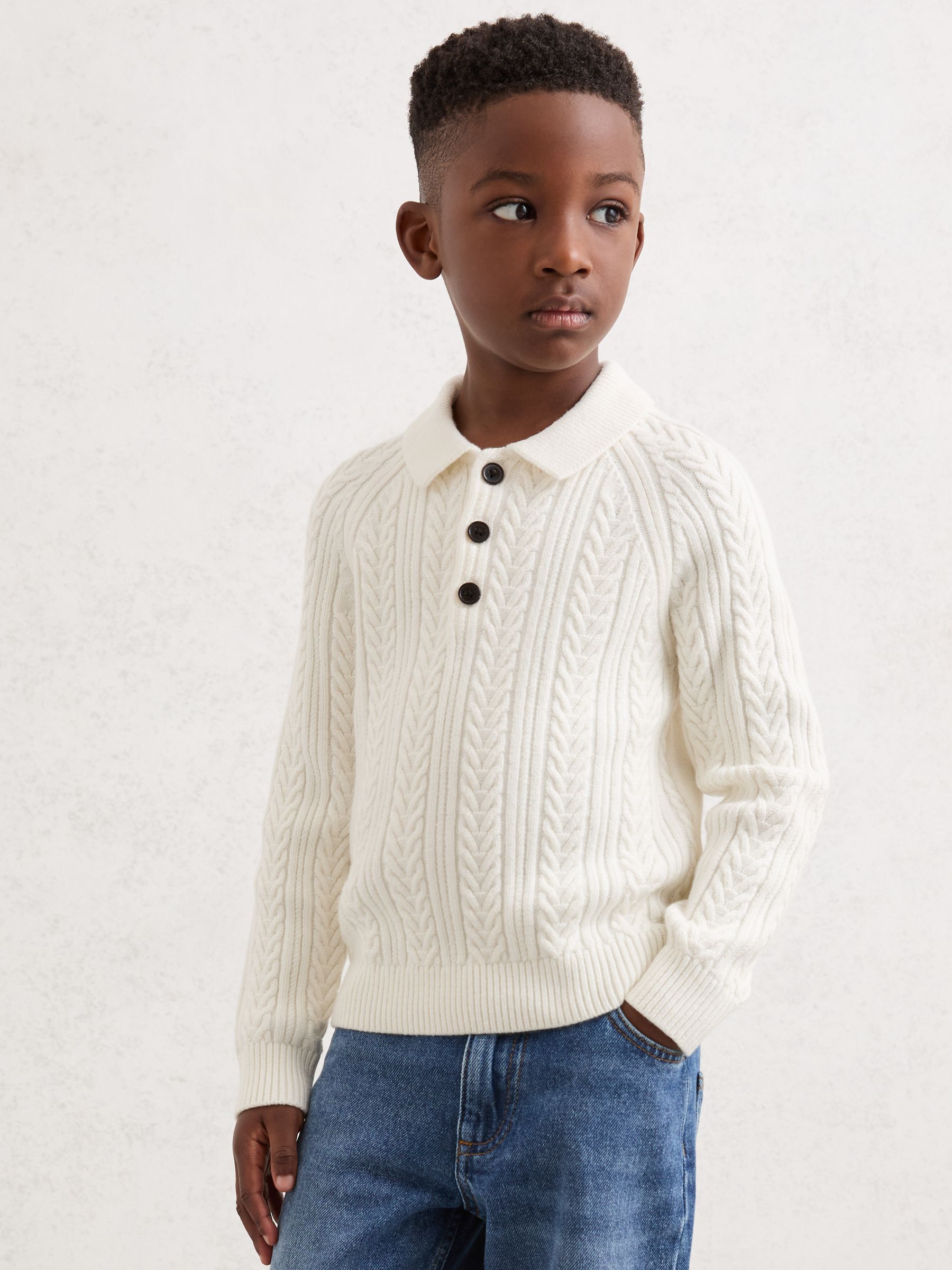 13-14 yrs Cable-Knit Jumper With Wool in Off White - Image 3 of 5
