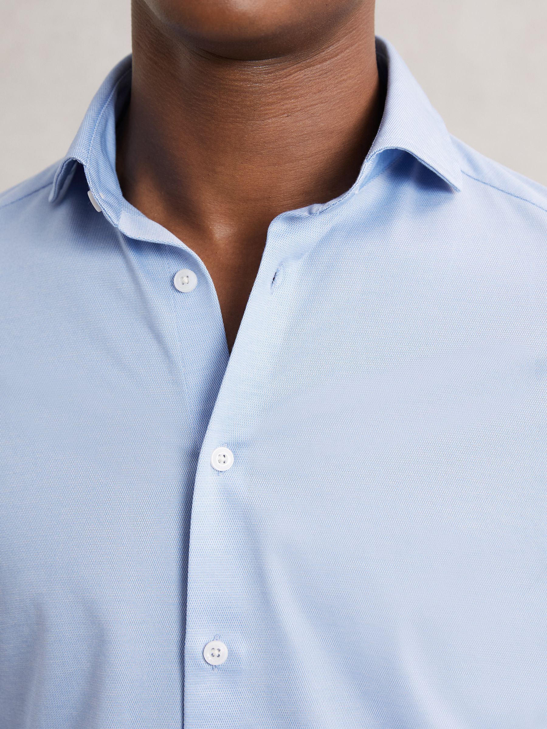 Cotton-Blend Jersey Cutaway-Collar Shirt in Soft Blue - Image 3 of 7