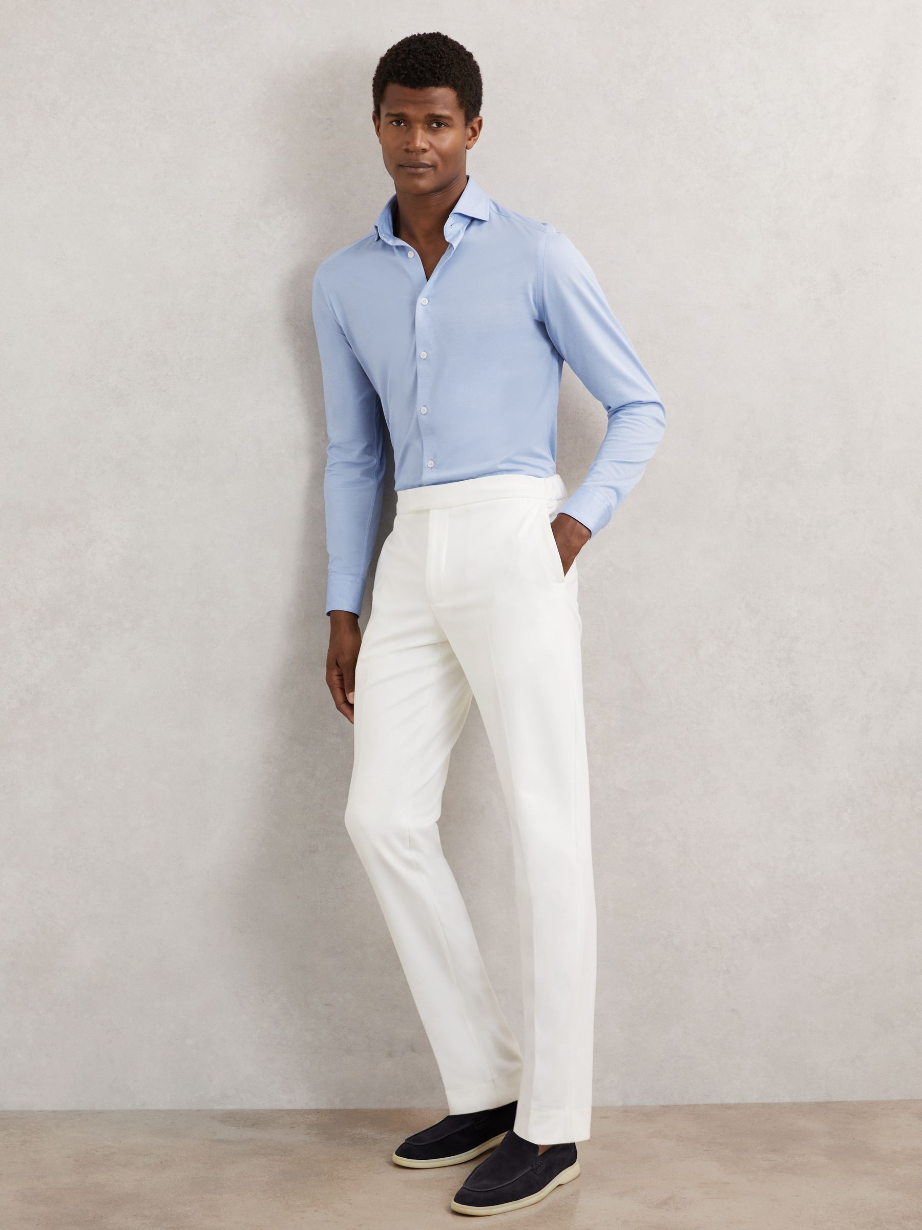 Cotton-Blend Jersey Cutaway-Collar Shirt in Soft Blue - Image 4 of 7