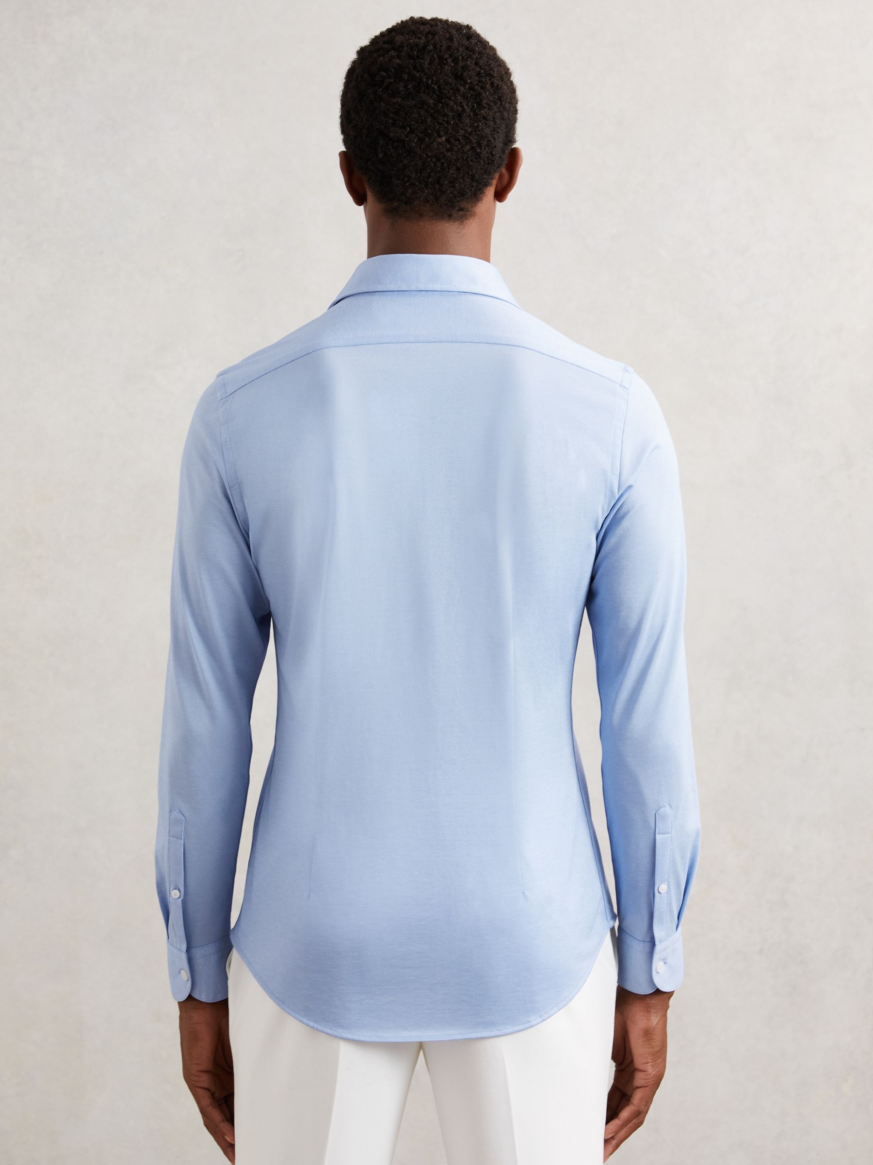 Cotton-Blend Jersey Cutaway-Collar Shirt Slim-Fit in Soft Blue - image 4