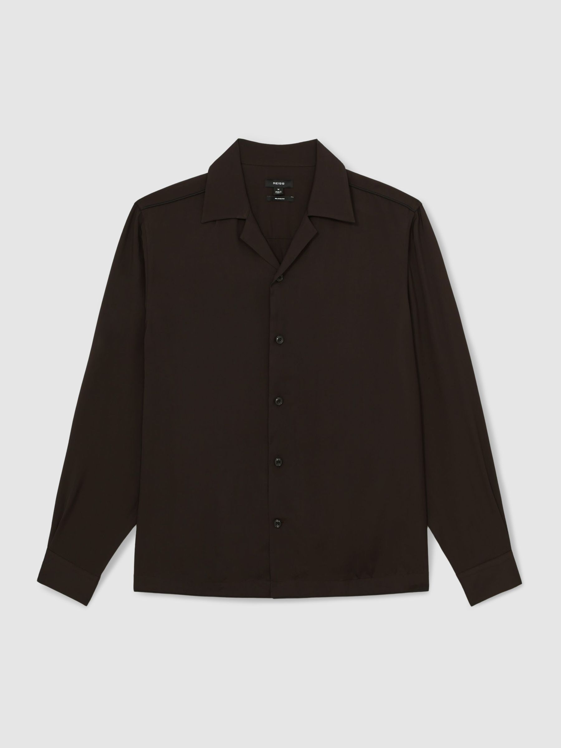 Twill Piped Cuban-Collar Shirt in Chocolate Brown - Image 2 of 8