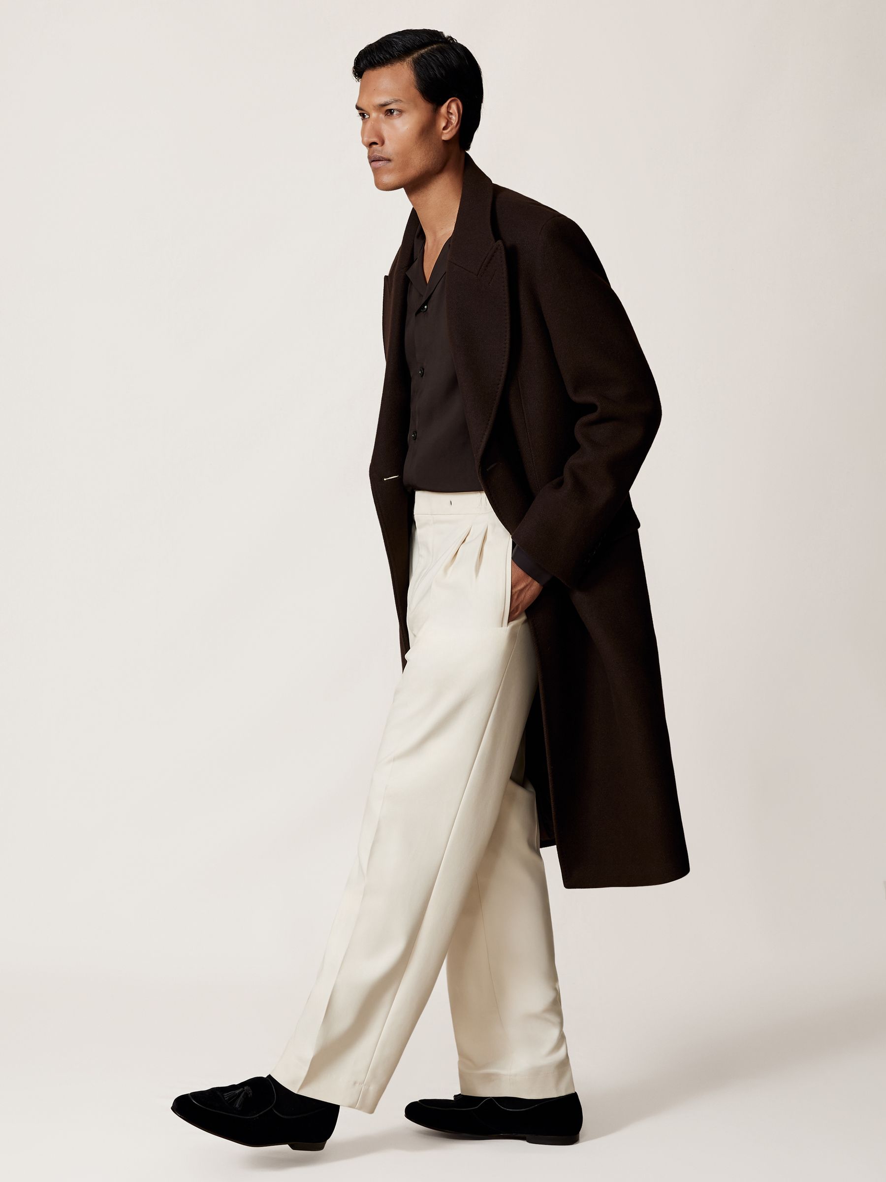 Twill Piped Cuban-Collar Shirt in Chocolate Brown - Image 7 of 8