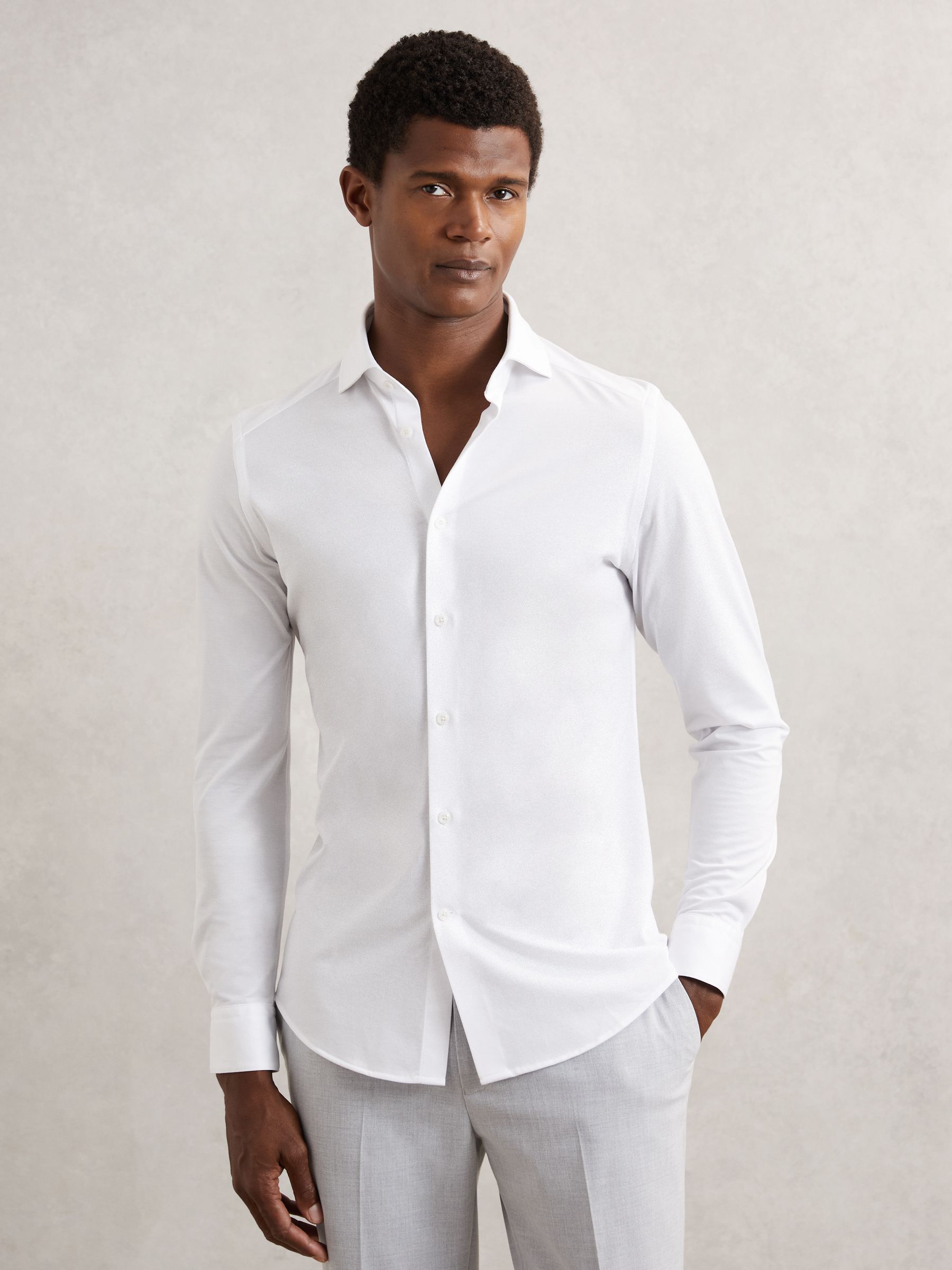 Cotton-Blend Jersey Cutaway-Collar Shirt in White - Image 3 of 7