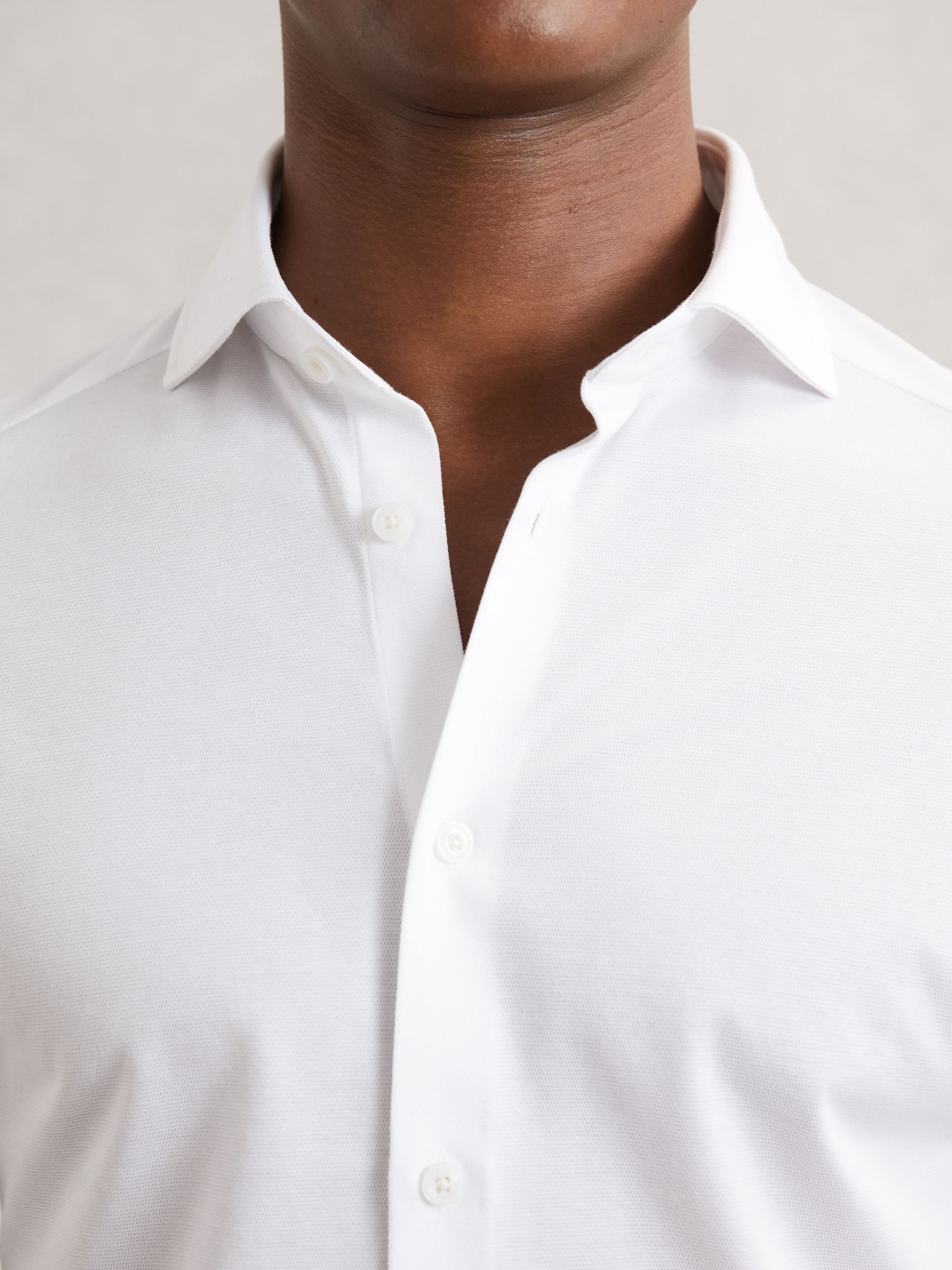 Cotton-Blend Jersey Cutaway-Collar Shirt in White - Image 4 of 7