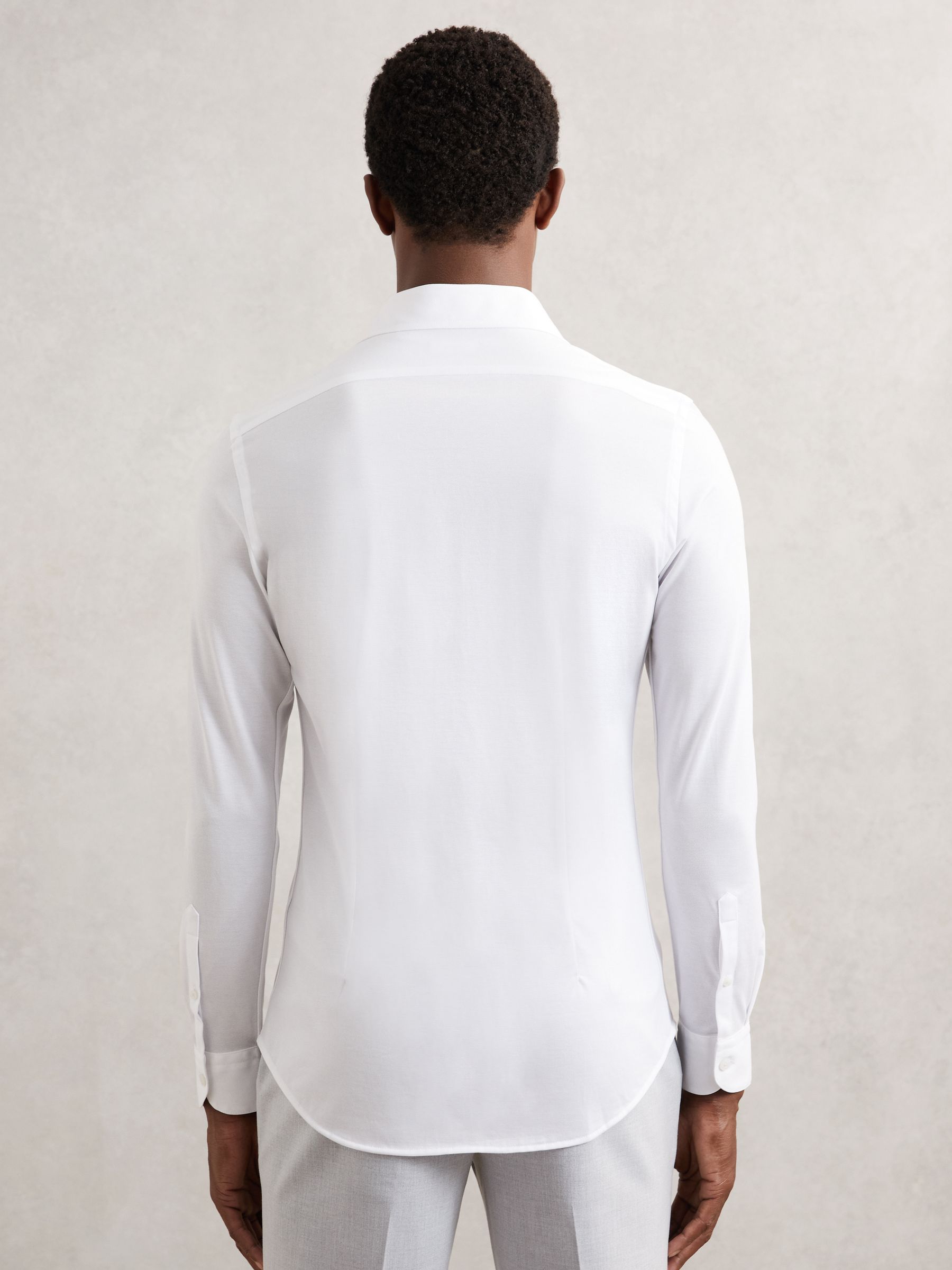 Cotton-Blend Jersey Cutaway-Collar Shirt Slim-Fit in White - image 5