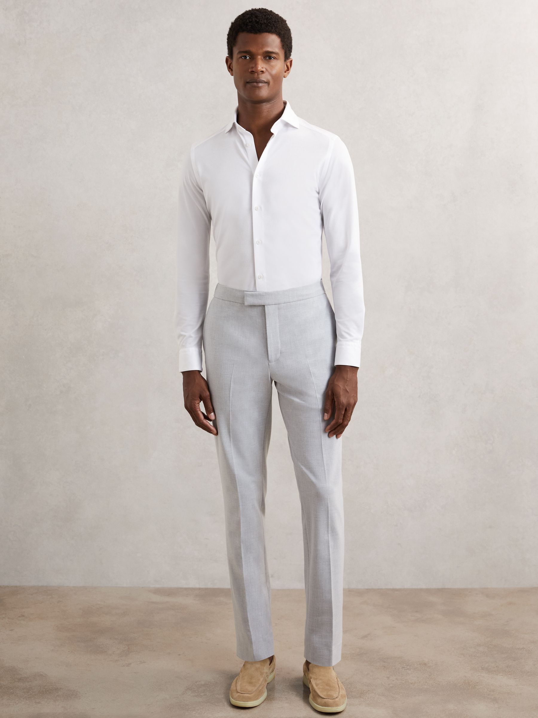 Cotton-Blend Jersey Cutaway-Collar Shirt Slim-Fit in White - image 4