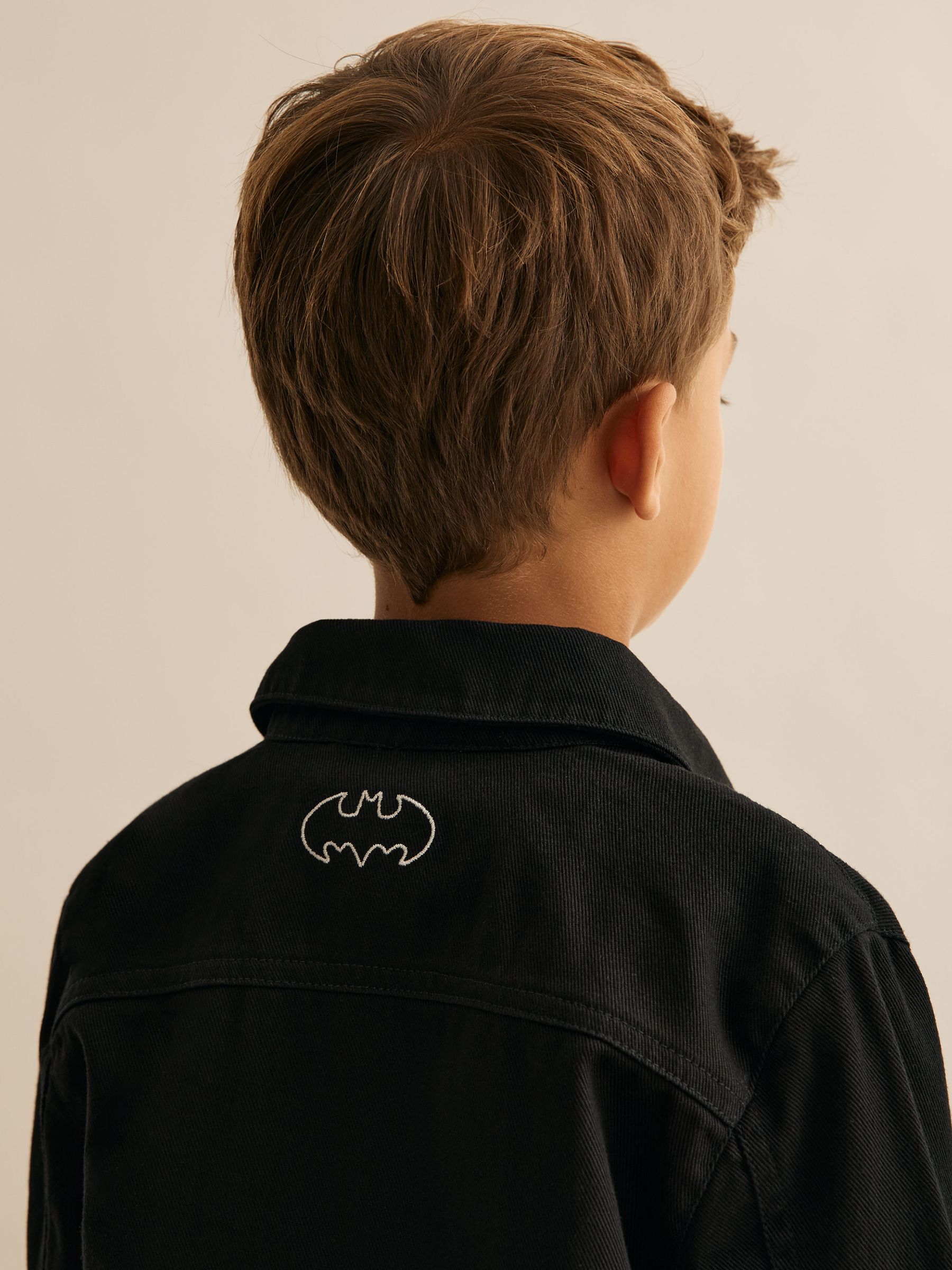 3-9 yrs Batman | Reiss Cotton Badge Overshirt in Black - Image 3 of 5