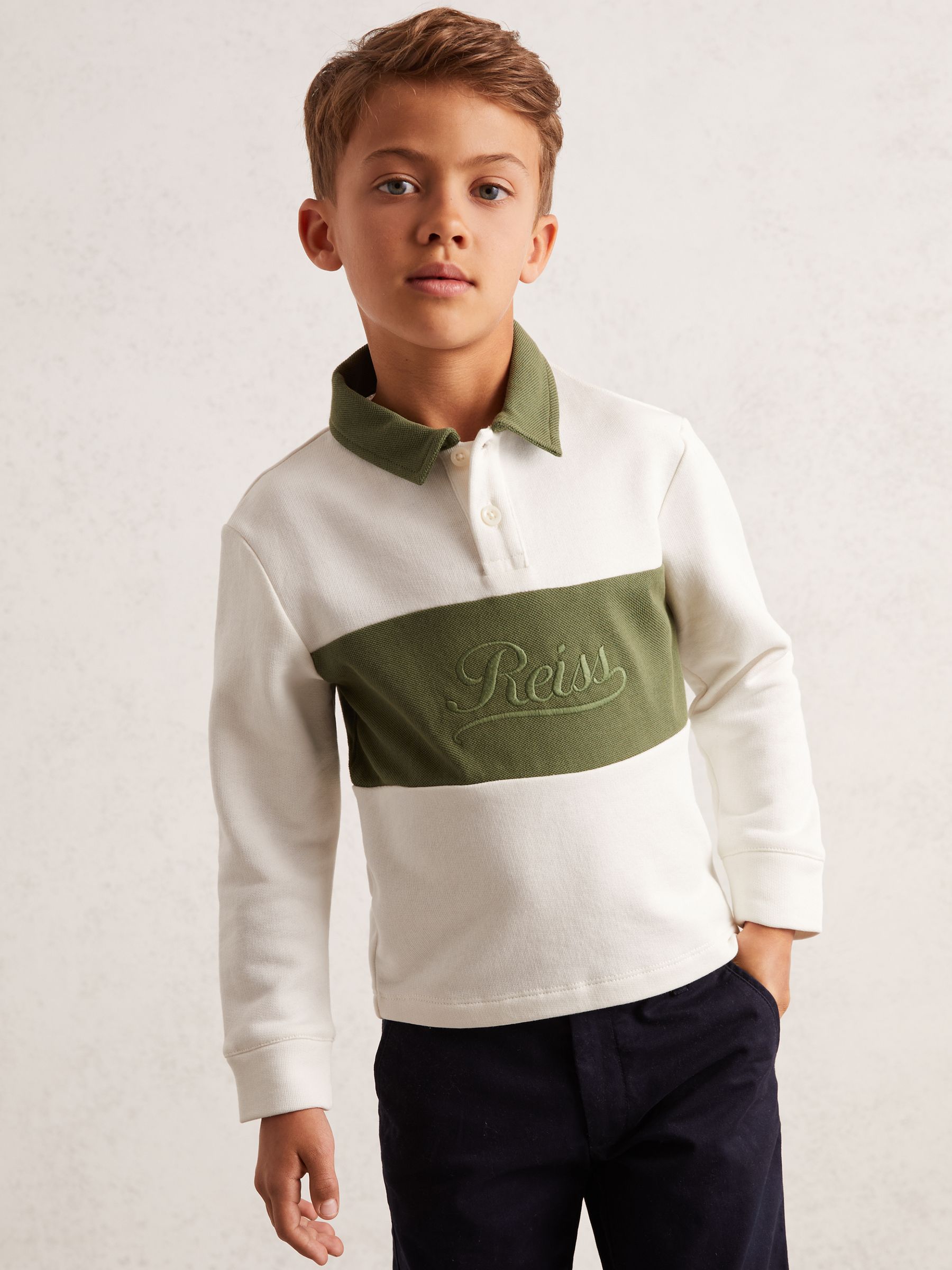 3-9 yrs Cotton Logo-Embroidery Rugby Polo Shirt in Forset Green/White - Image 1 of 4