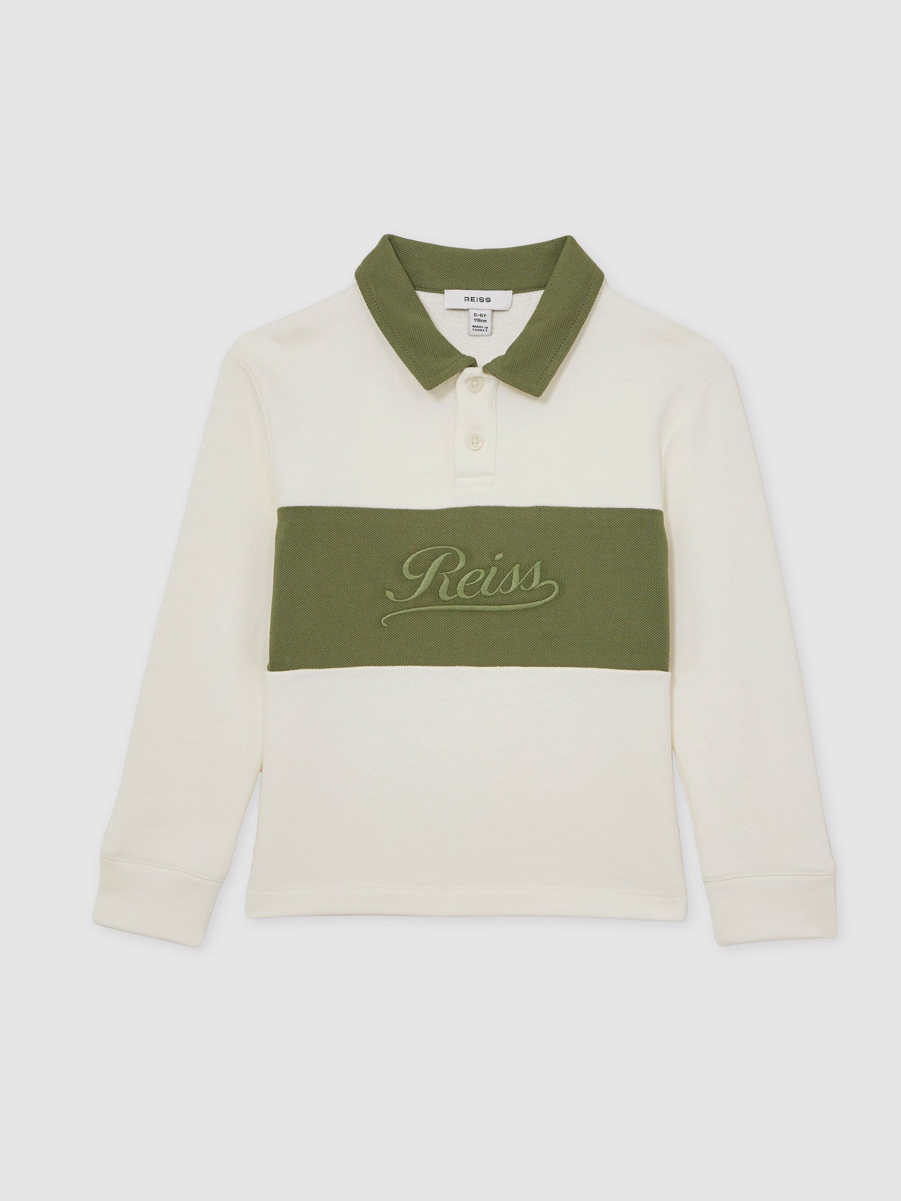 3-9 yrs Cotton Logo-Embroidery Rugby Polo Shirt in Forset Green/White - Image 2 of 4