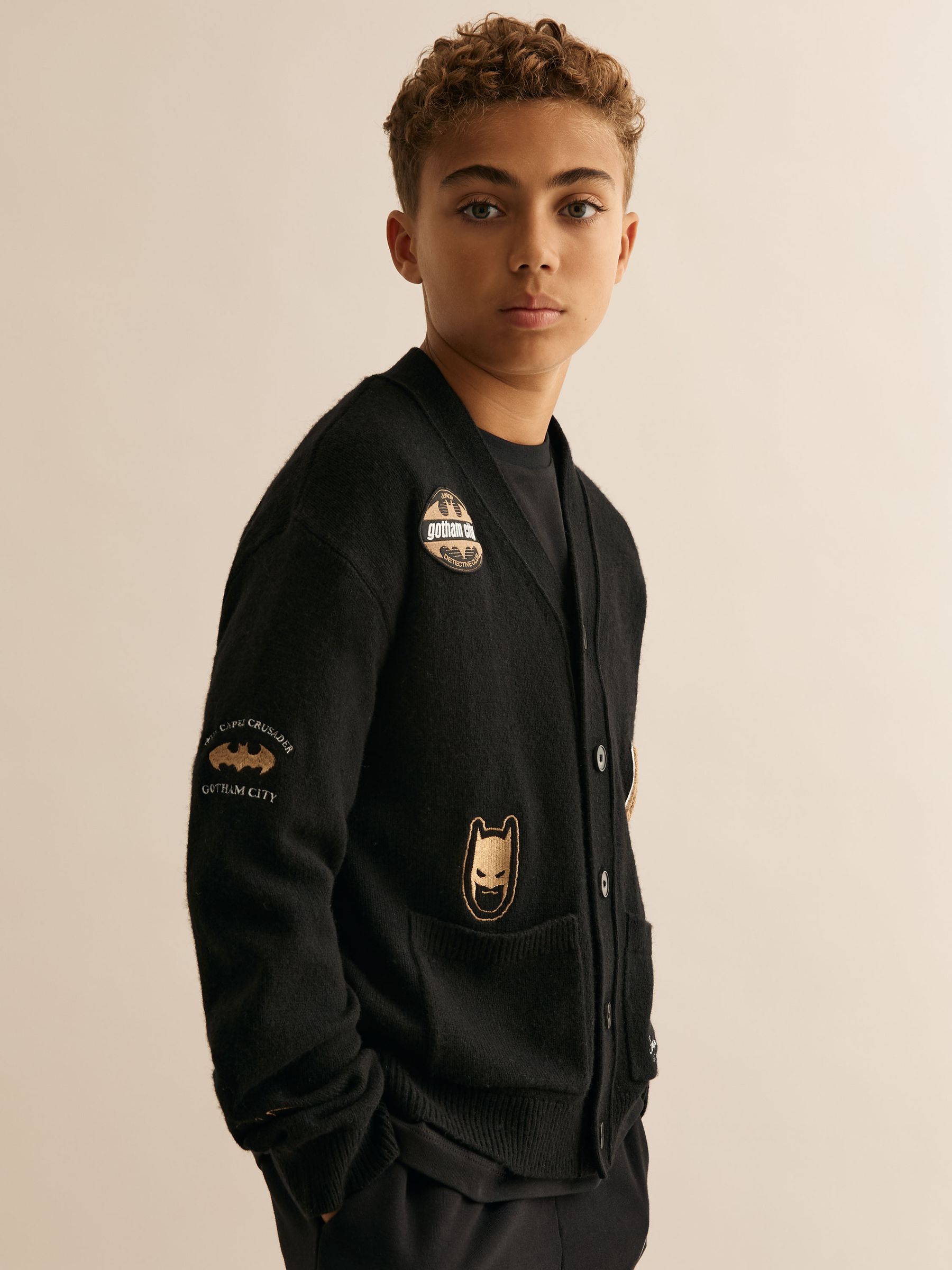 13-14 yrs Batman | Reiss Badge Cardigan in Black - Image 2 of 5