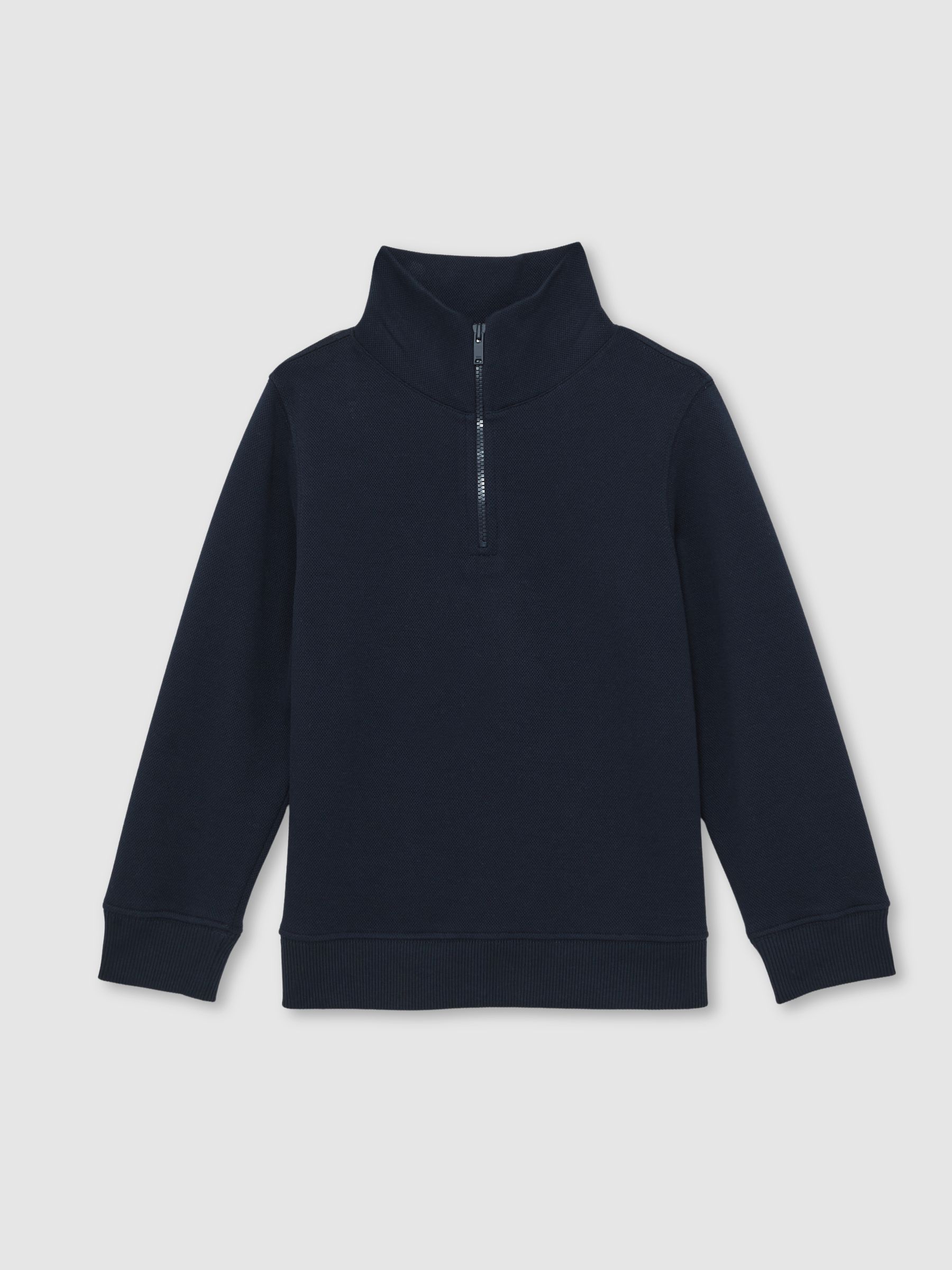 13-14 yrs Textured Half-Zip Sweatshirt with Cotton in Navy - Image 1 of 4