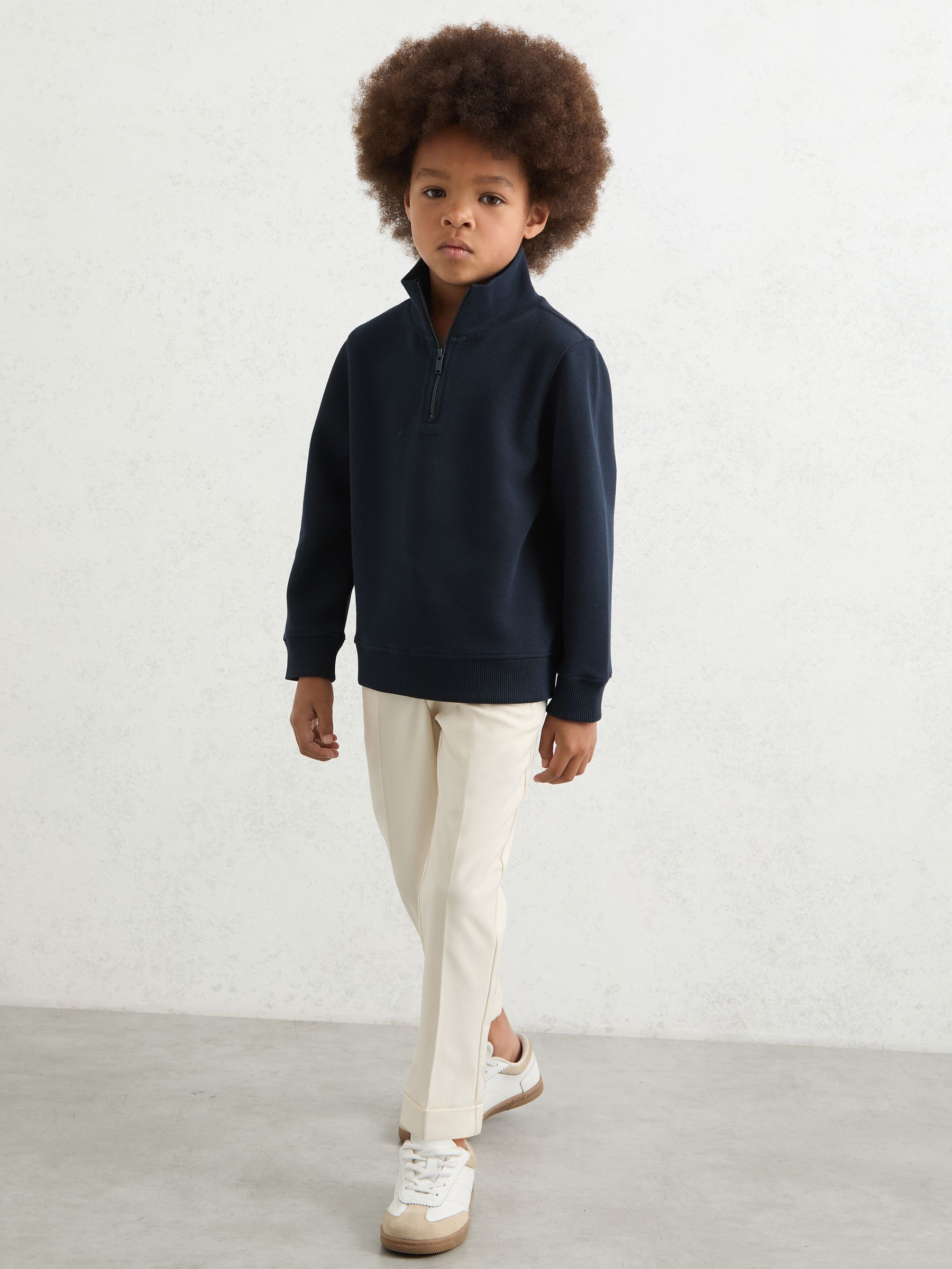 13-14 yrs Textured Half-Zip Sweatshirt with Cotton in Navy - Image 3 of 4