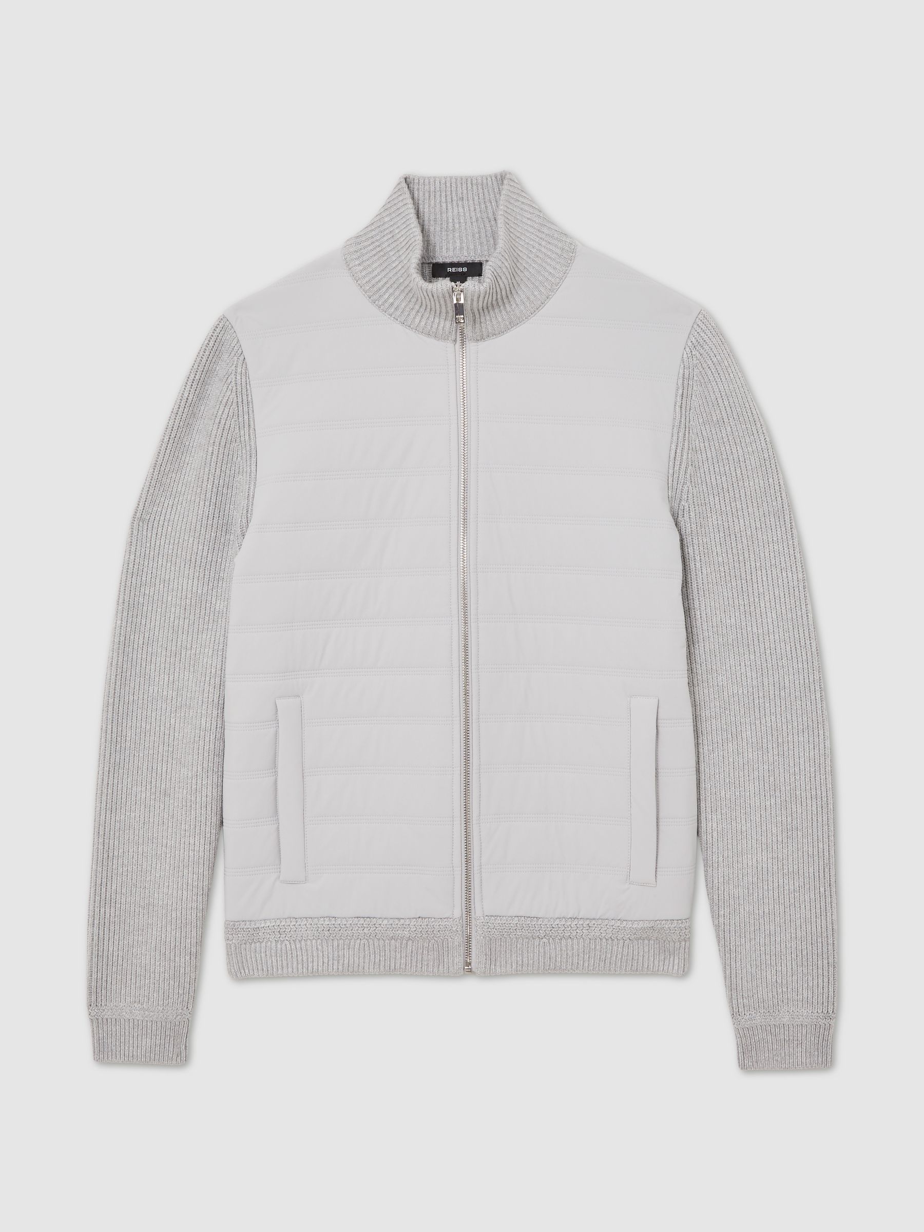 Quilted Rib-Knit Funnel-Neck Jacket in Soft Grey - image 1